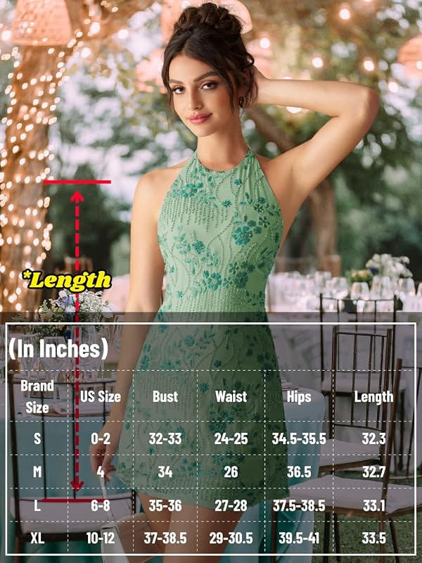 EHSUYAB Women 2000S Beaded Mini Dress Backless,Sparkly Sequin Rhinestone Floral Embellished Dresses,Homecoming Cocktail Party Sage Green Medium by EHSUYAB - Used condition - Image 6