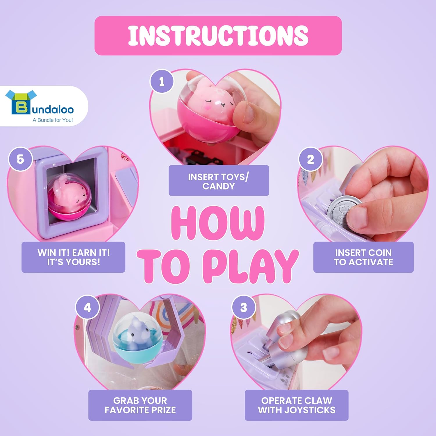 Bundaloo Squishy Claw Machine Arcade Game Candy Grabber Prize Dispenser with 3 Squishy Toys and Reusable Capsules - Image 2