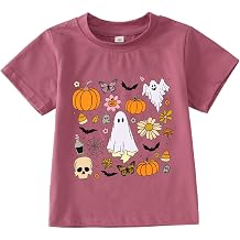 SOFEON Toddler Baby Girls Halloween T-Shirt Ghost Pumpkin Graphic Shirt Kids Cute Funny Spooky Season Short Sleeve Tees Top