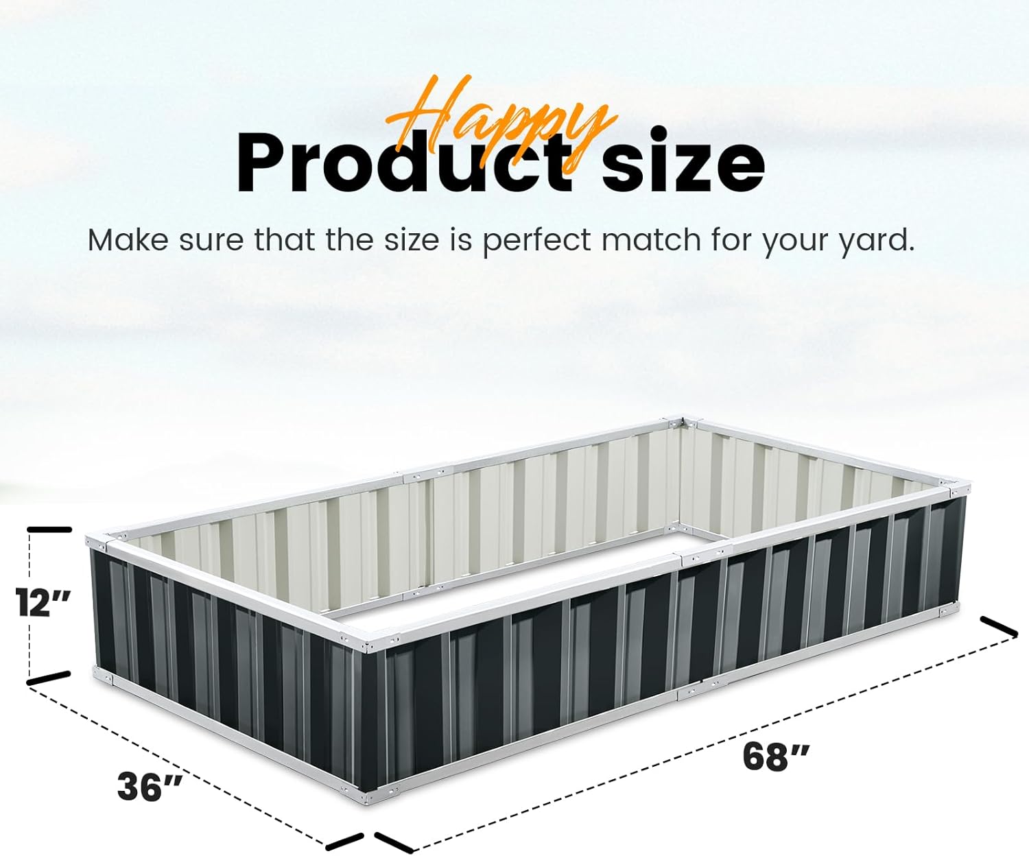 king bird raised garden bed 68" x 36" x 12" (2 packs) galvanized steel metal outdoor planter kit box for vegetables, flowers, fruits, and herbs, dark grey 68"x36"x12" dark grey