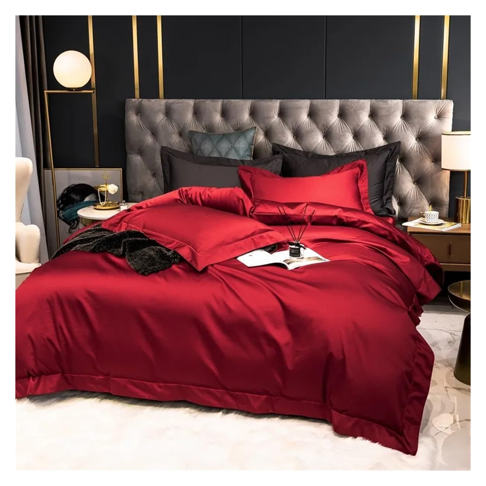 Cotton Bedding Set Solid Gray Queen King 4Pcs E-Fitted Bed Sheet Queen 4PCS