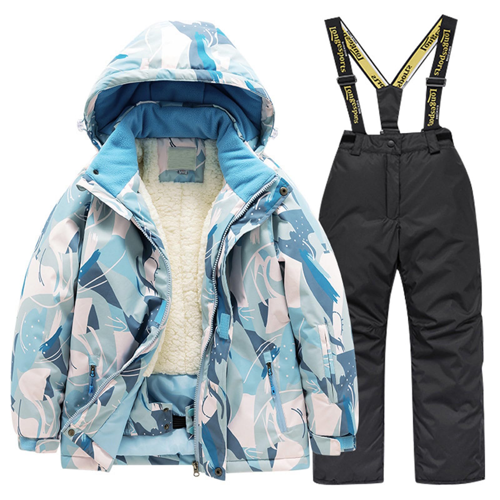 Generisch Combinaison de ski d'hiver doublée pour enfants - Veste et pantalon - Ensemble pour garçons et filles - Combinaison de neige chaude - Protection contre les intempéries