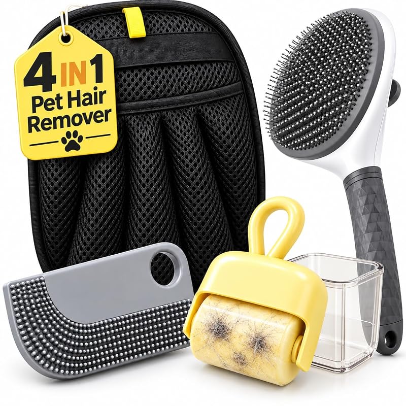 Kit 4 em 1 para Remoção de Pelos de Gatos e Cães com Luva, Escova e Rolo Reutilizável Globe Trends