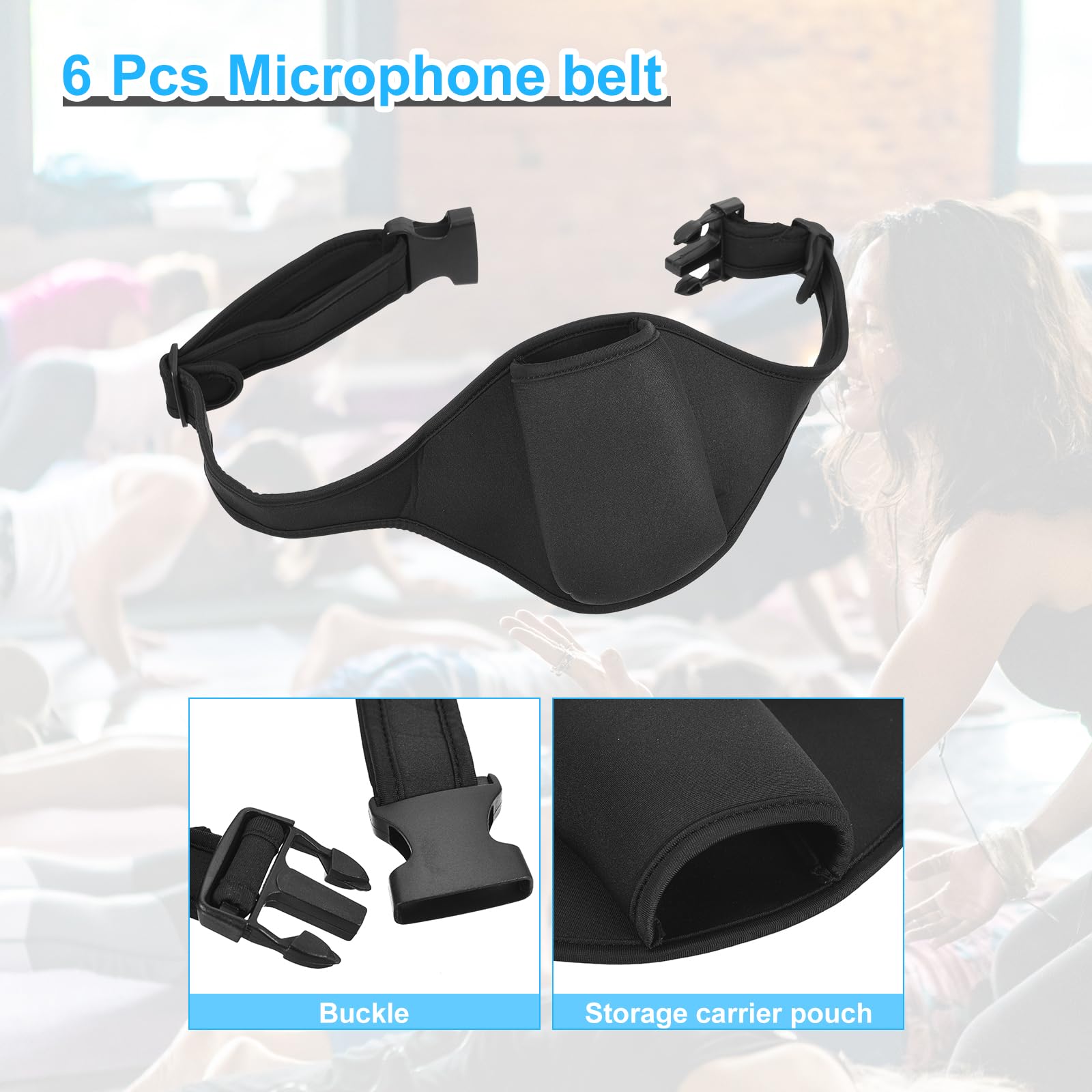QUARKZMAN 6 Pakiet Micro Belt do Fitness Mikrofon Pas Stojak Regulowany Pas Torba dla Instruktorów Teatru Nauczyciela, Czarny