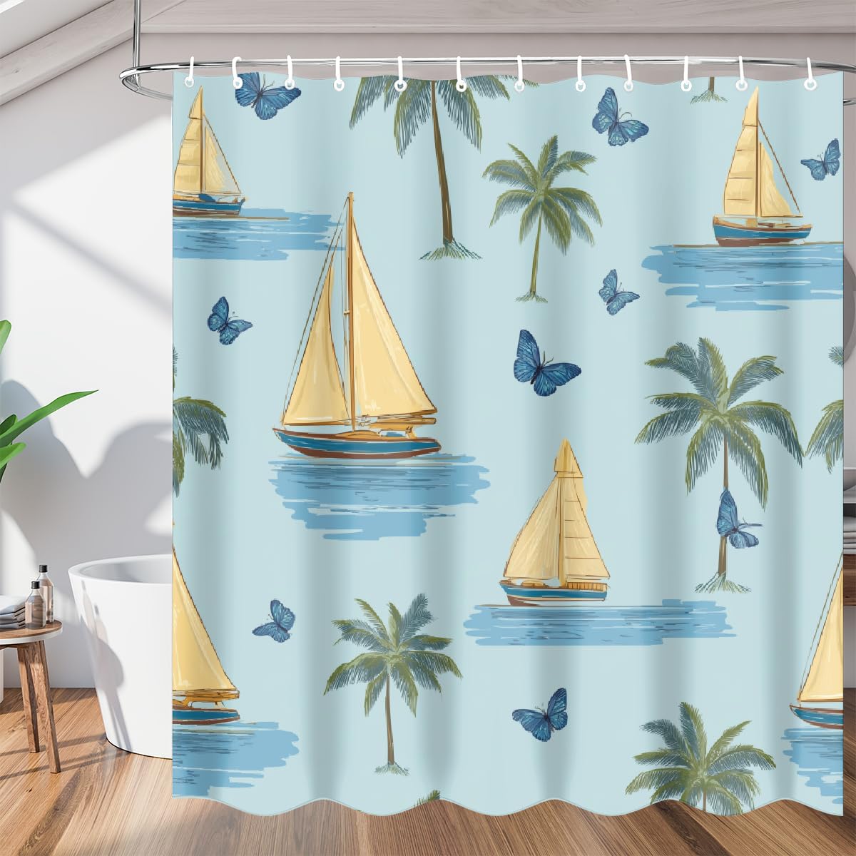 Rideau de douche polyester voilier pour créer une ambiance d'évasion marine