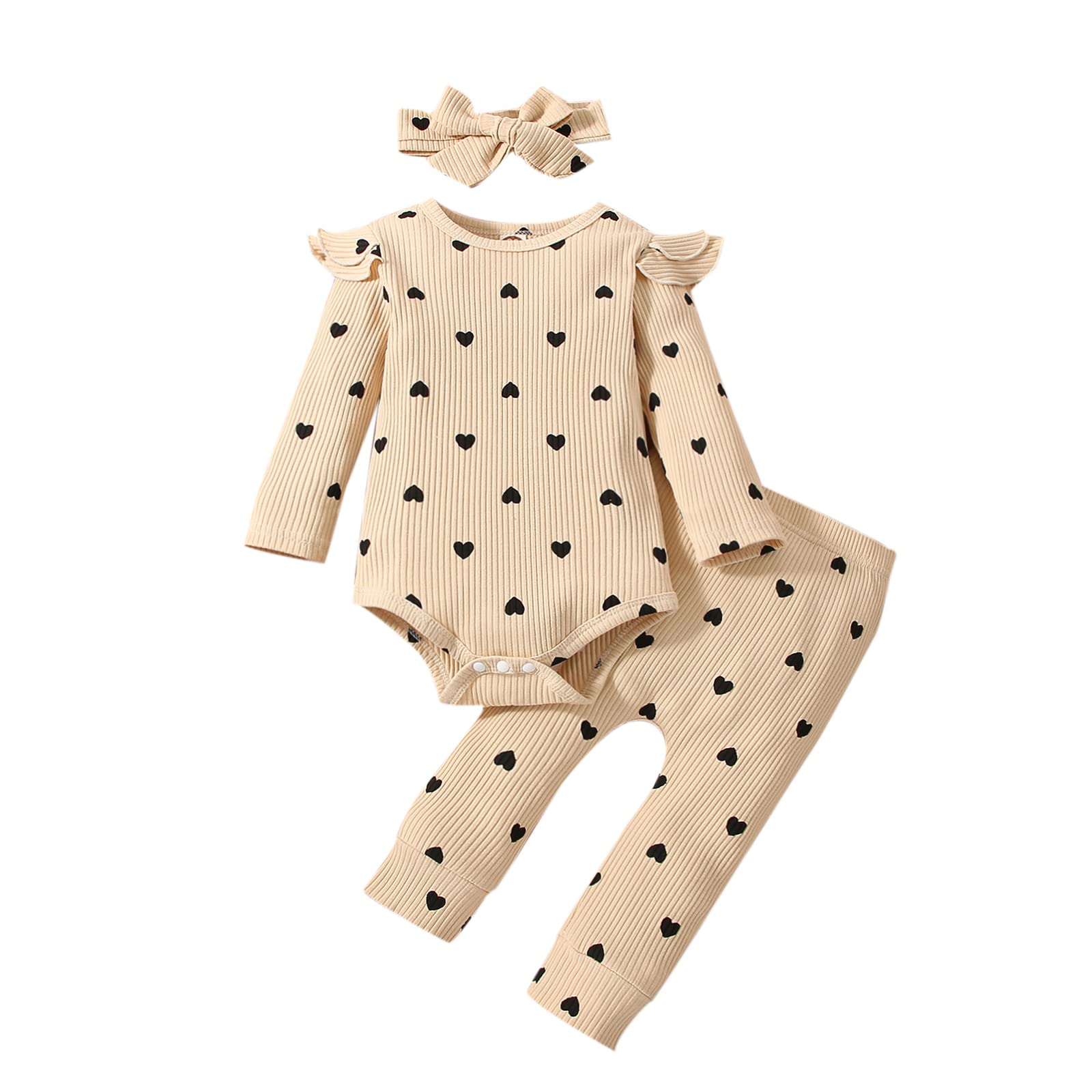 Infant Newborn Baby Girl Clothes Outfits Ruffled Long Sleeve Romper Pants Set Headband Toddler Clothing 3Pcs