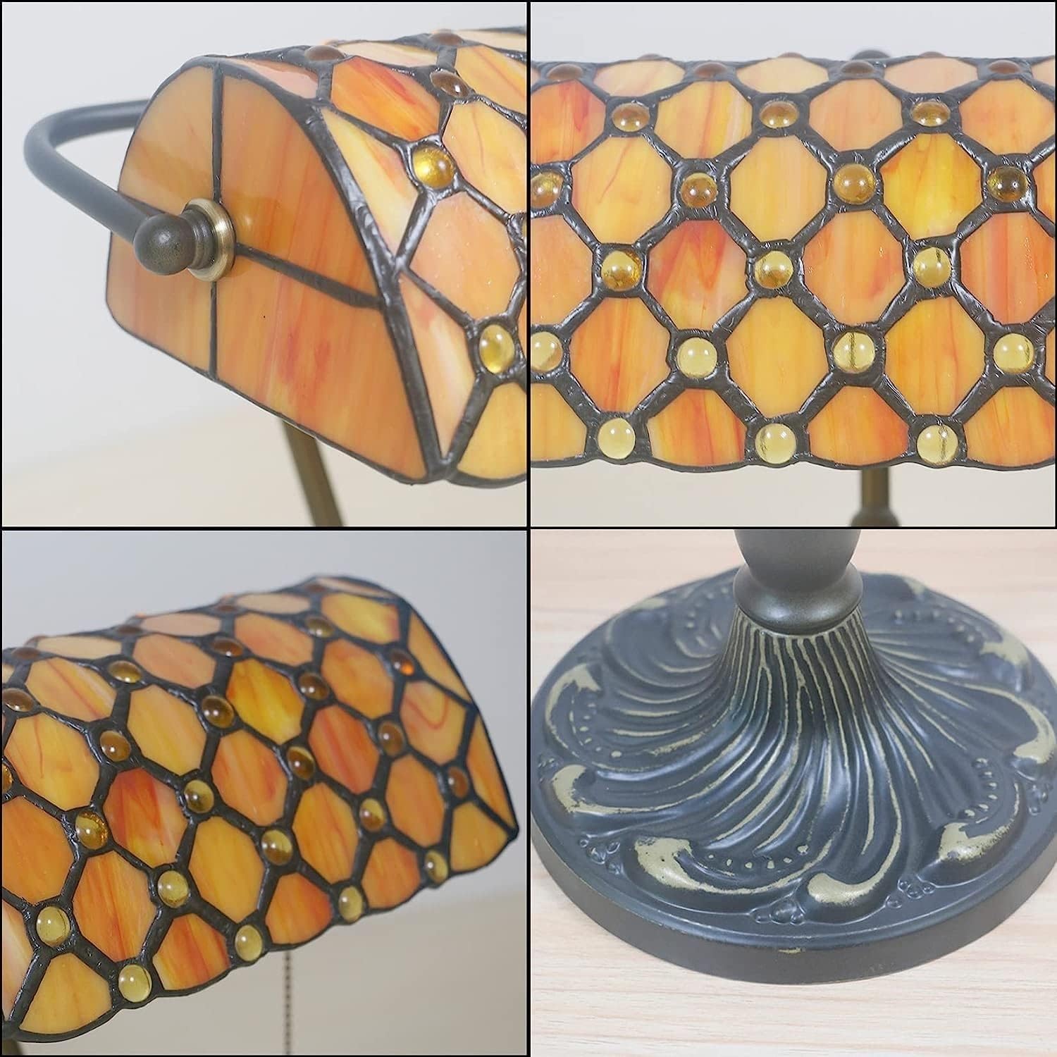 Bankiers Tischlampe, farbige Glaslampe, Kristallperlenschreibtischlampe, Schlafzimmer in der Nacht Leselampe (orangefarbener gelber Glasperlenschatten) Innovate