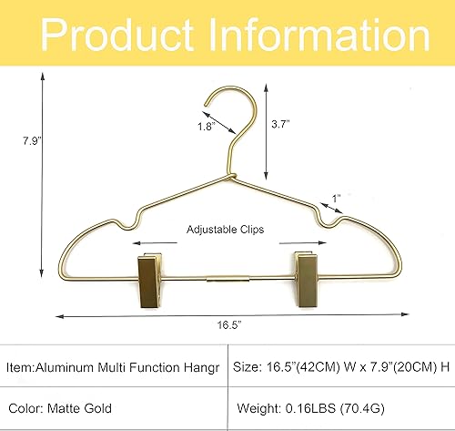 Miniatura 2 de Perchas de metal dorado mate de 16.5 pulgadas de alta calidad, perchas resistentes para faldas, estante de metal para pantalones antideslizantes,