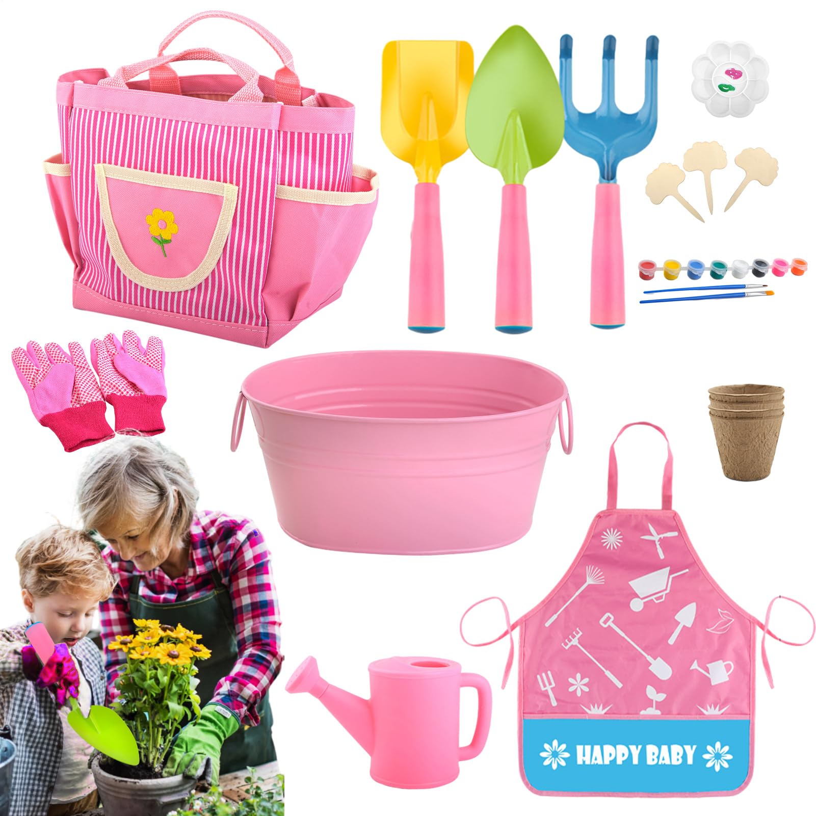 Générique Outils De Jardinage pour Éducatifs STEM | Kit D'outils De Jardinage Avec Tablier Et Gants pour Garçons Filles Anniversaire Pâques Jardin Pelouse Plage