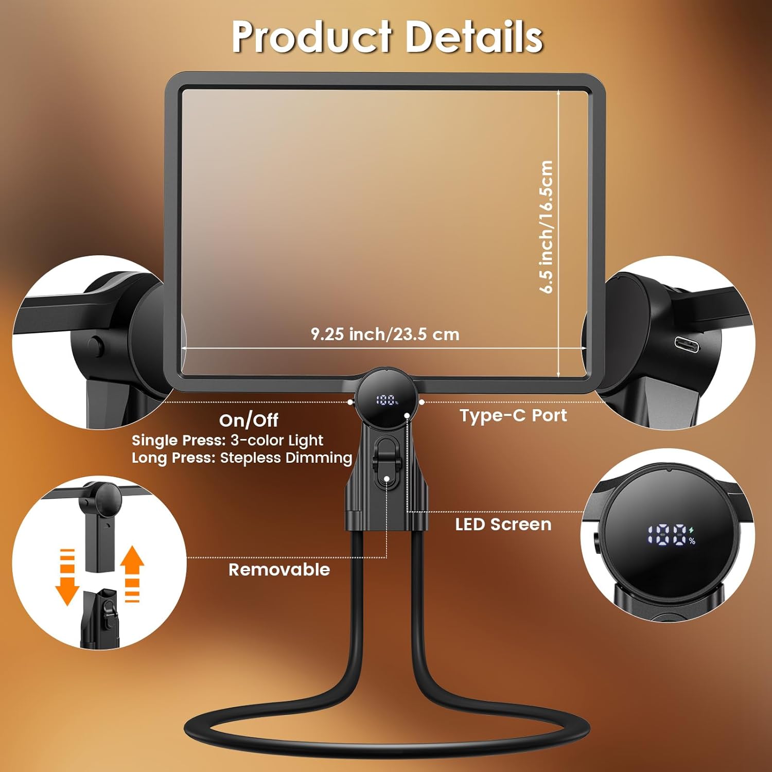 Magnifying Glass with Light for Reading, Rechargeable 5X Full Page Book Magnifer Neck Wearable Hands Free & Handheld Large Lighted Desk Magnifying Glasses for Crafts Close Work