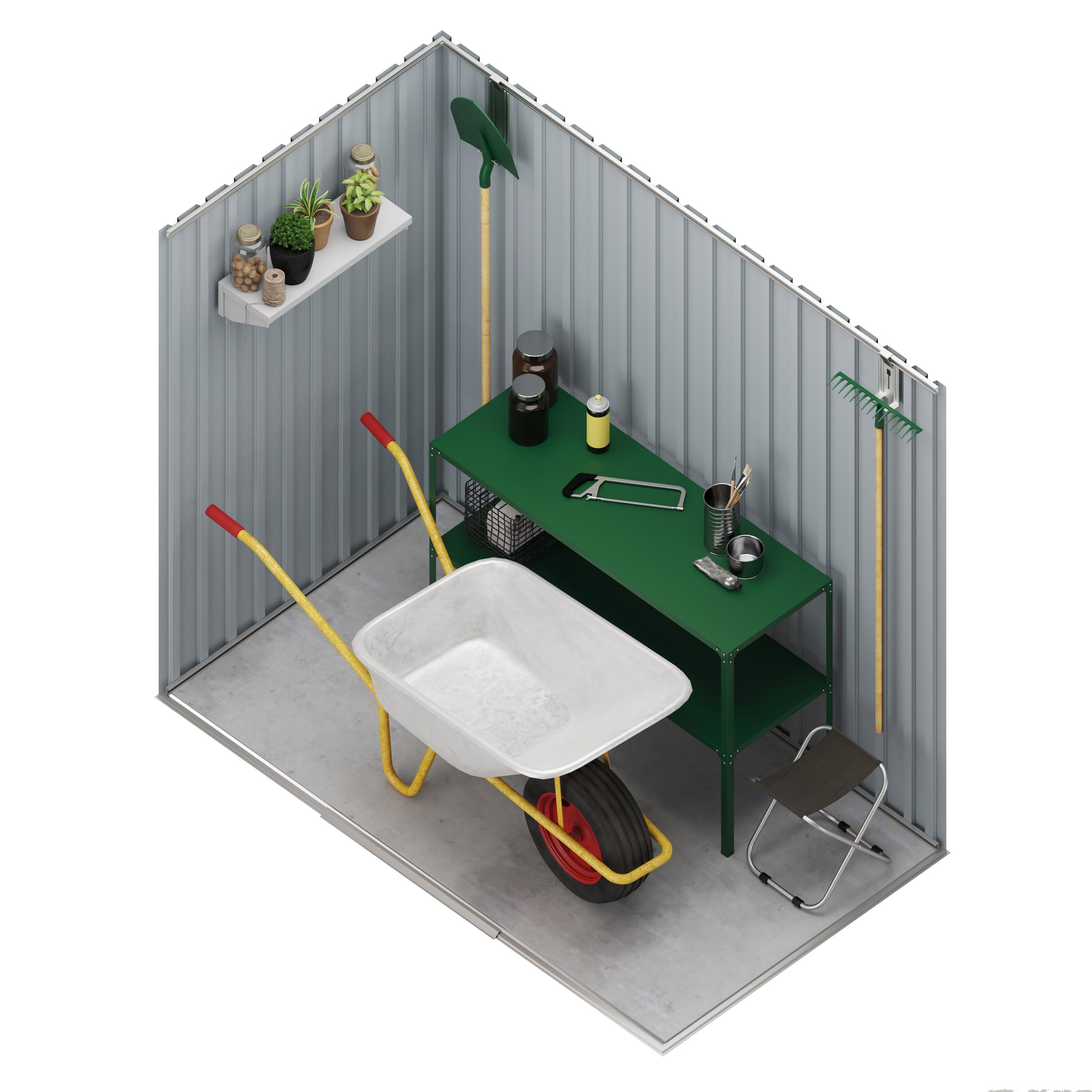 Wasabi - Gartenhaus Metall 3,14m2 Light Anthracite – 238x130x202cm - Doppelte Schiebetür - Lüftungsgitter – Flachdach - Geräteschuppen – Gerätehaus Outdoor Wetterfest - Anthrazitgrau