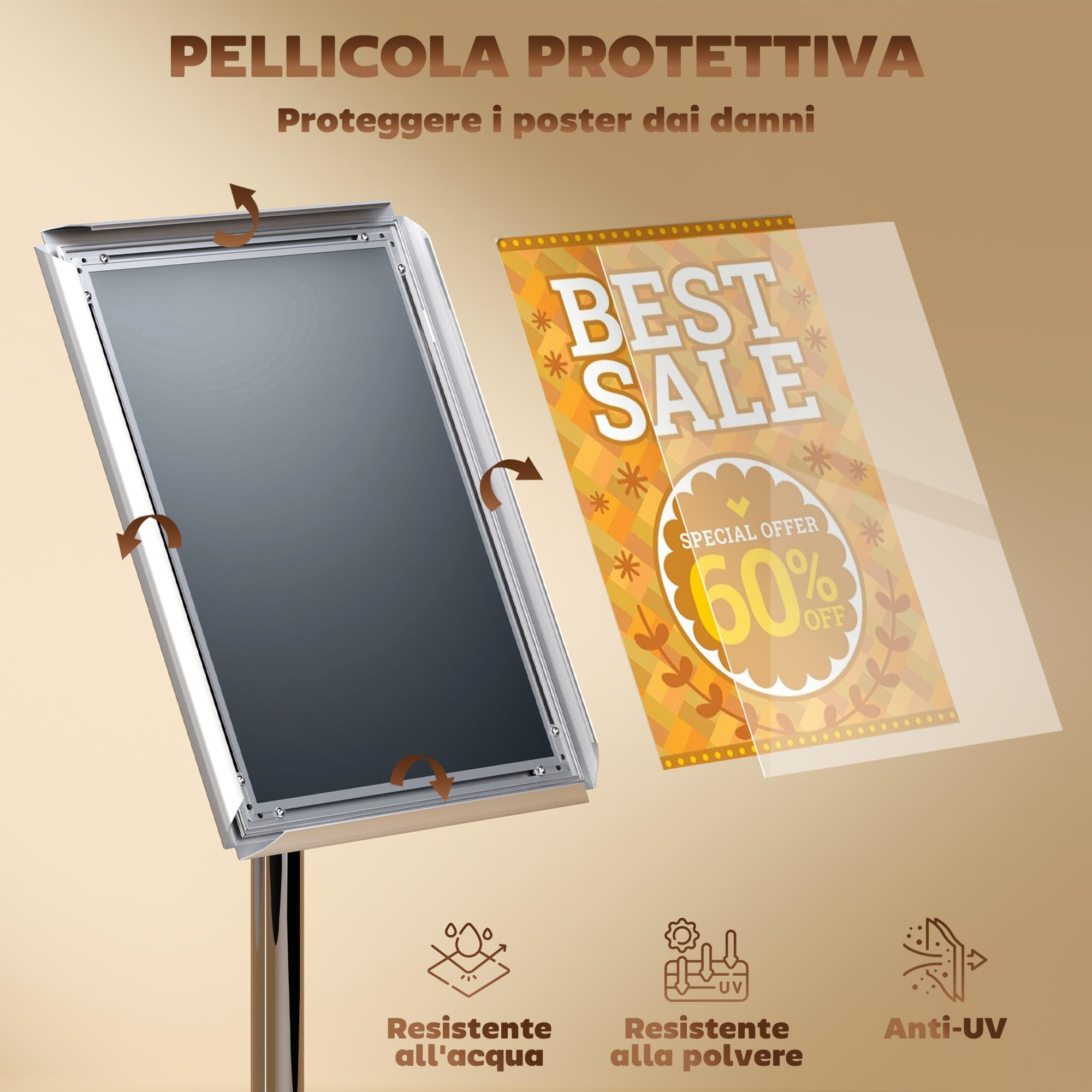HOMCOM Supporto Poster A3 con Altezza e Inclinazione Regolabili, Supporto Espositore da Terra in Acciaio e Alluminio, 45x30x85-135 cm, Argento