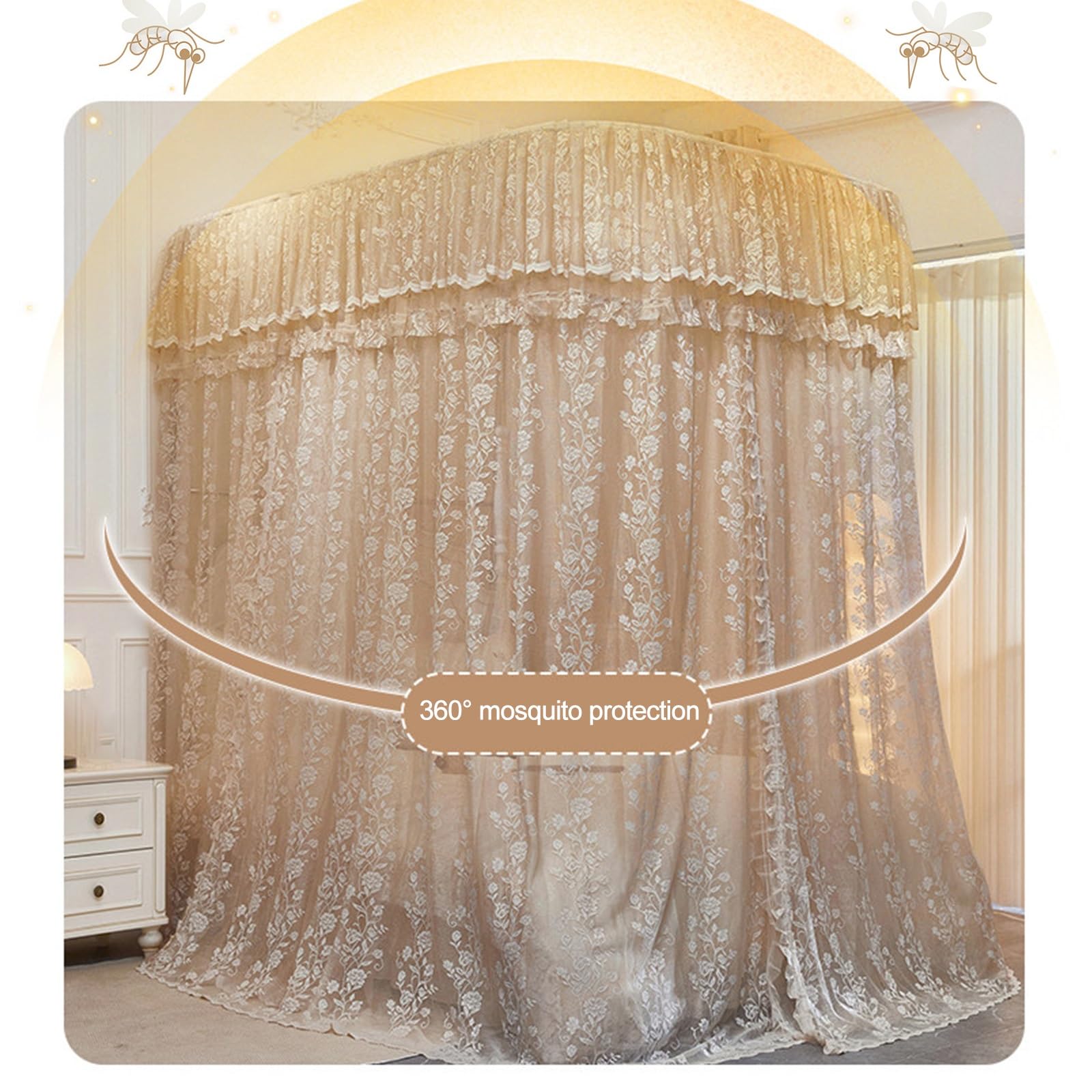 SARKEY Luxuriöses Bettmarkisennetz,4-Pfosten Prinzessinnen Betthimmel,Prinzessinnen-Betthimmel Mit Führungsschiene,Für Hochzeit,Schlafzimmer,Kinderzimmer,Dekoration(PK,150x200x210cm(59"x79"x83"))