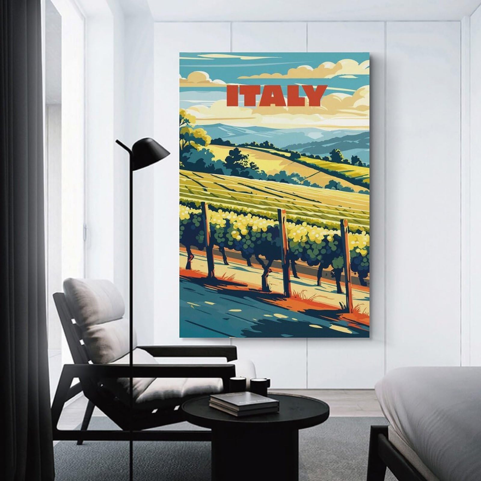 Junmoney Italy Vineyard Landscape Travel Room Decor Wall Art, 20x30inch(50x75cm), for Bedroom Walls, Guest Spaces Or Lounges, Stylish Decor for A Restful Room Update