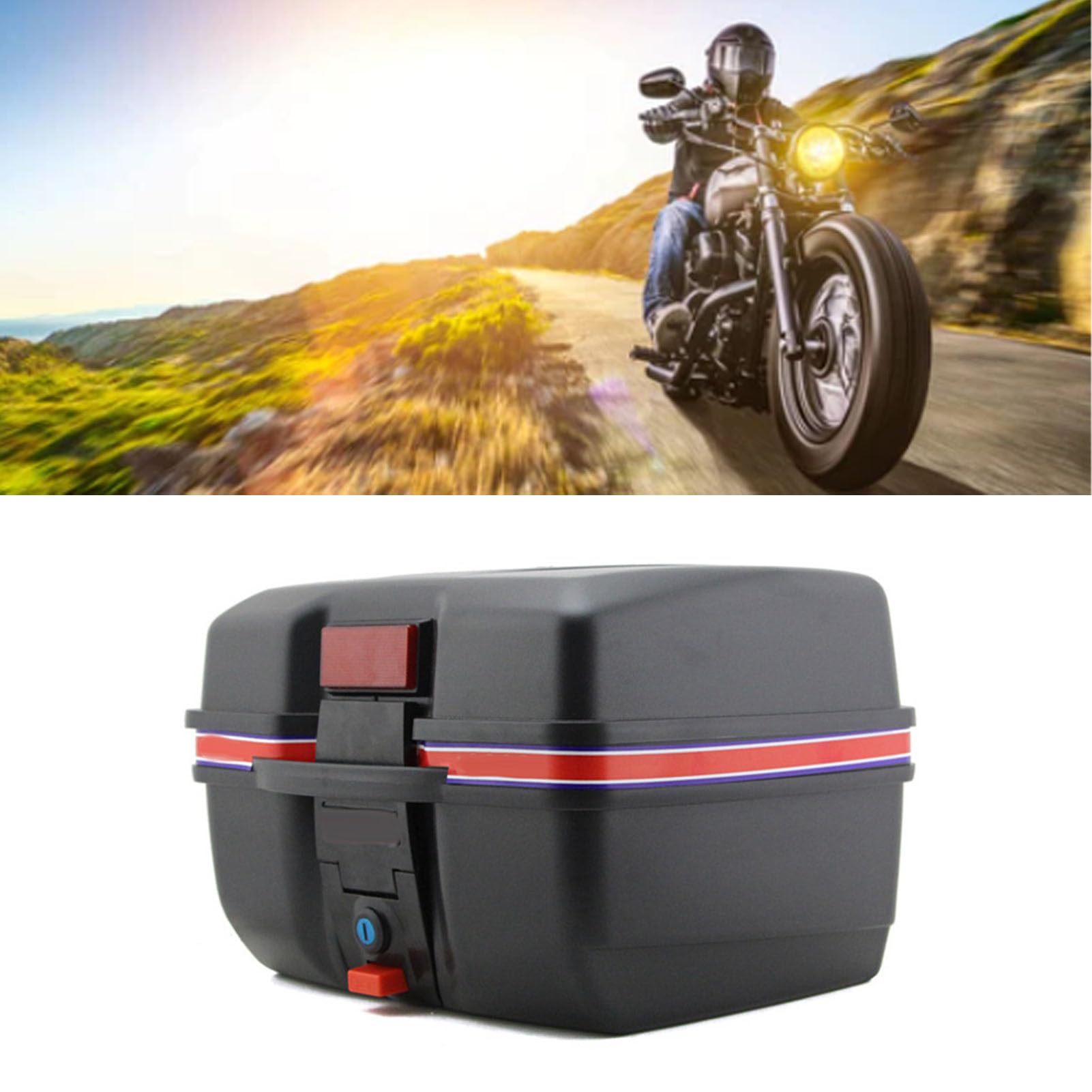 Motorrad Heckkoffer, 35x24,5x27cm Schwarz Wasserdichter Motorrad Heckkoffer Aufbewahrungsträger für Elektrofahrzeug Roller