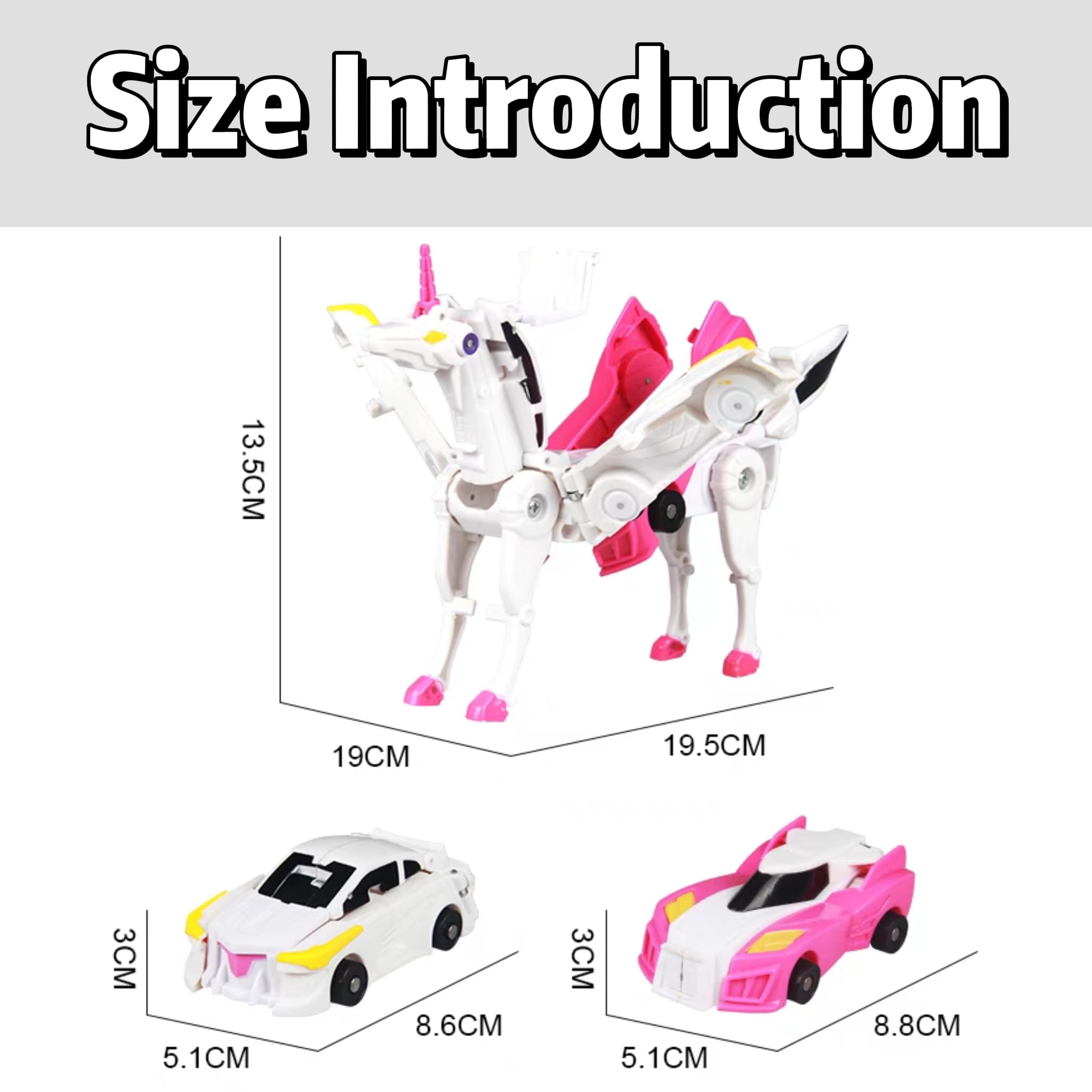 Will Like Pack of 2 Unicorn Robots, Transforming Car Robot Toy, Unicorn Cars Toy, Collision Deformation Combined, Unicorn Robot Toy, Flying Horse Toy Car (Pink) - Image 2