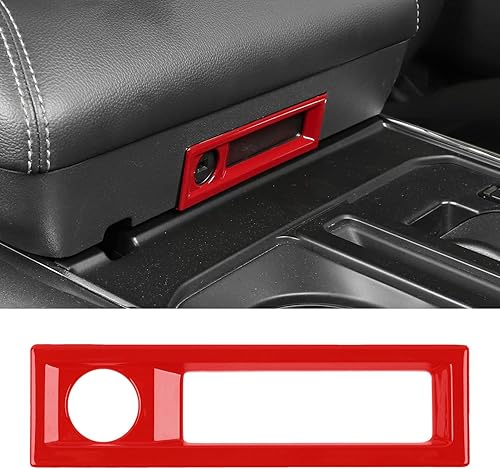 Jimen Compatible con Ford F150 2021-2023, reposabrazos de consola central, caja de interruptor de botón de cubierta de marco (rojo)