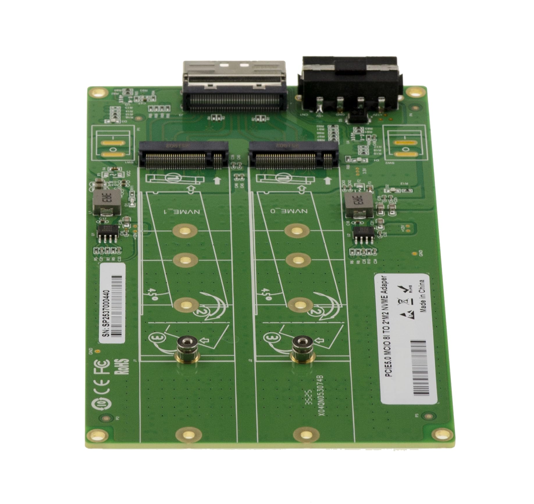 KALEA-INFORMATIQUE Adapter Gen 5.0 do 2 dysków SSD M2 PCIe NVMe M Key do MCIO 8i – przepustowość 32 GB
