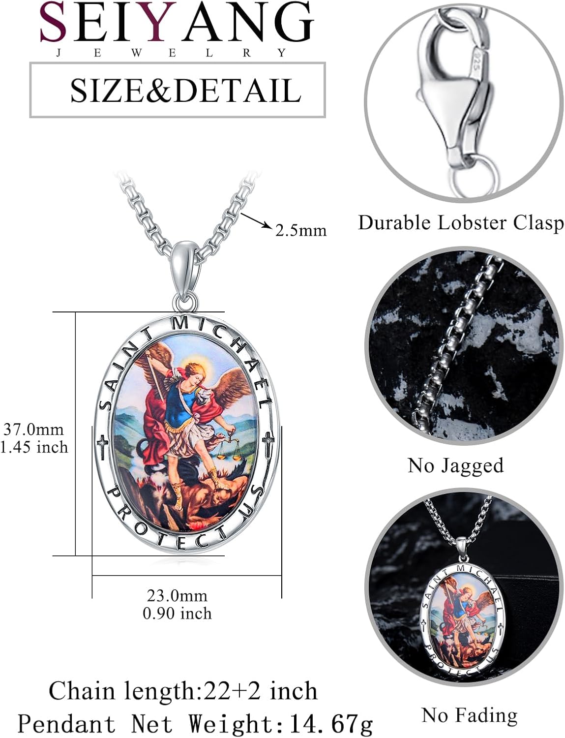 Seiyang St Michael/St Christopher/Virgin Mary Necklace 925 Sterling Silver Amulet Medal Pendant Jewelry for Men Women (with Gift Box) - Image 2