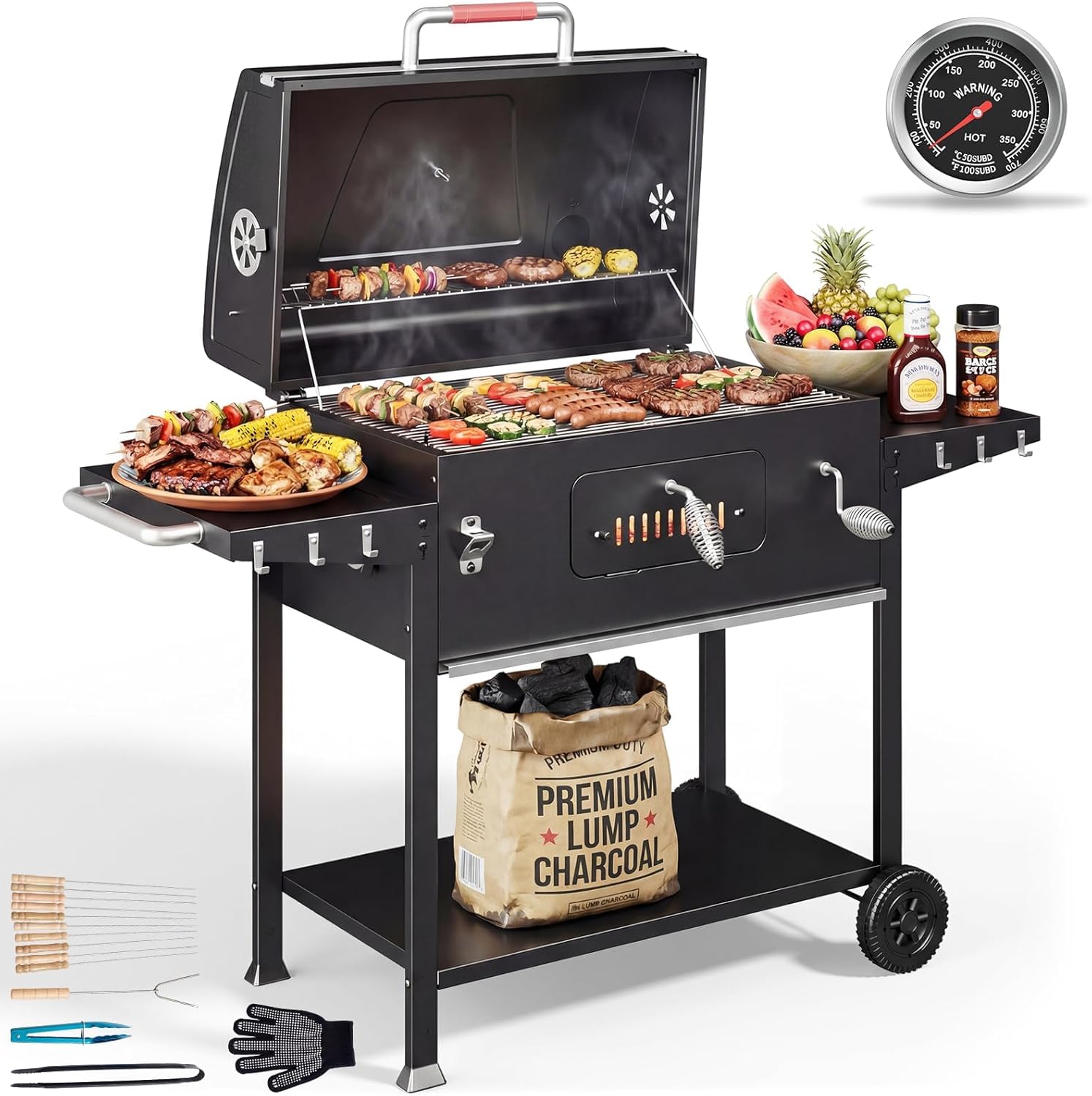 Devoko Barbecue Carbonella XXL, Grill a Carbone Portatile 71x43 cm con Termometro e Guanti