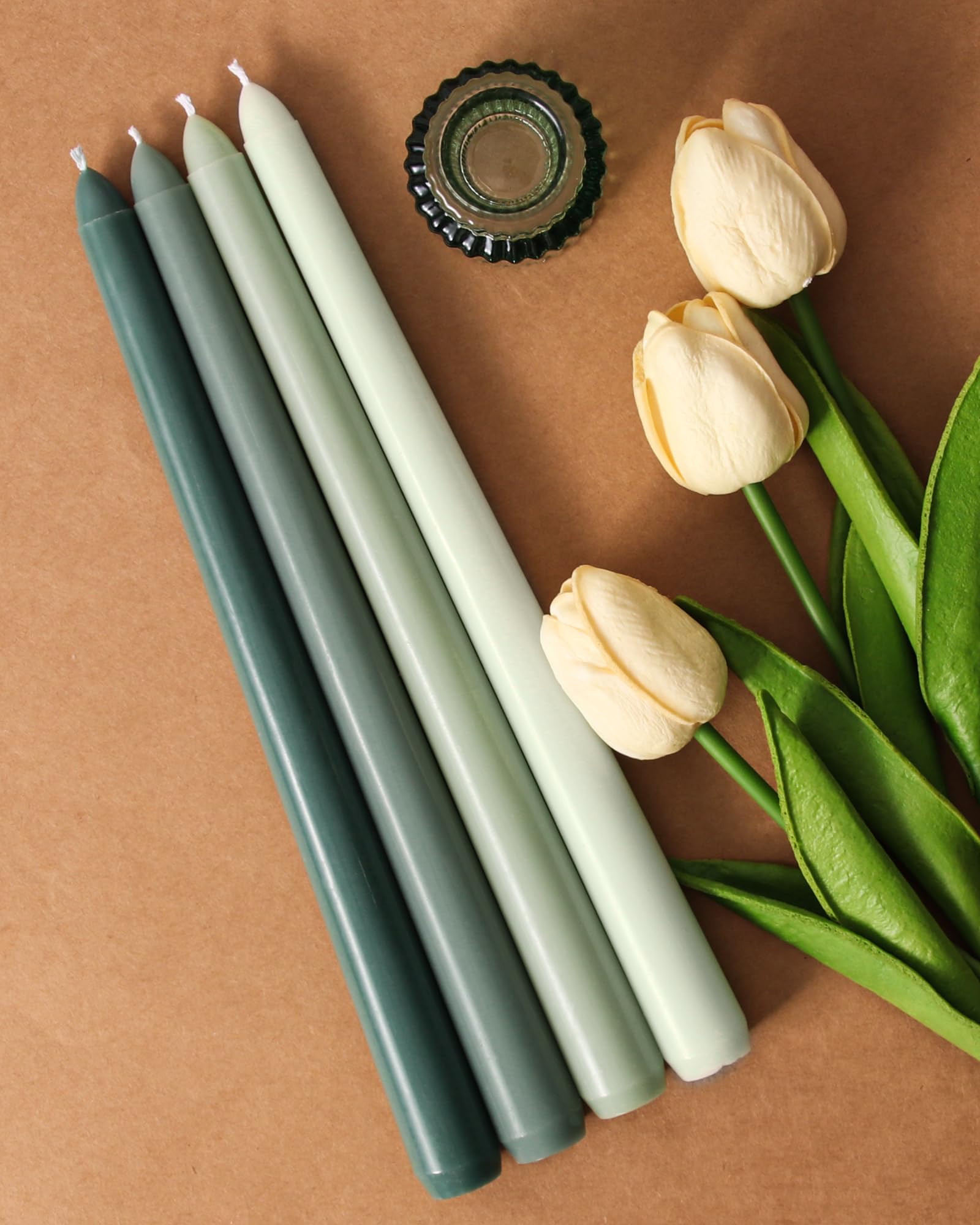 Viyffo Taper Candles 10 Inch Green Set of 4 Unscented, Dripless, Smokeless Long Tall Tapered Candlesticks Wedding Advent Home Decor Dinner Christmas-Natural Color Series