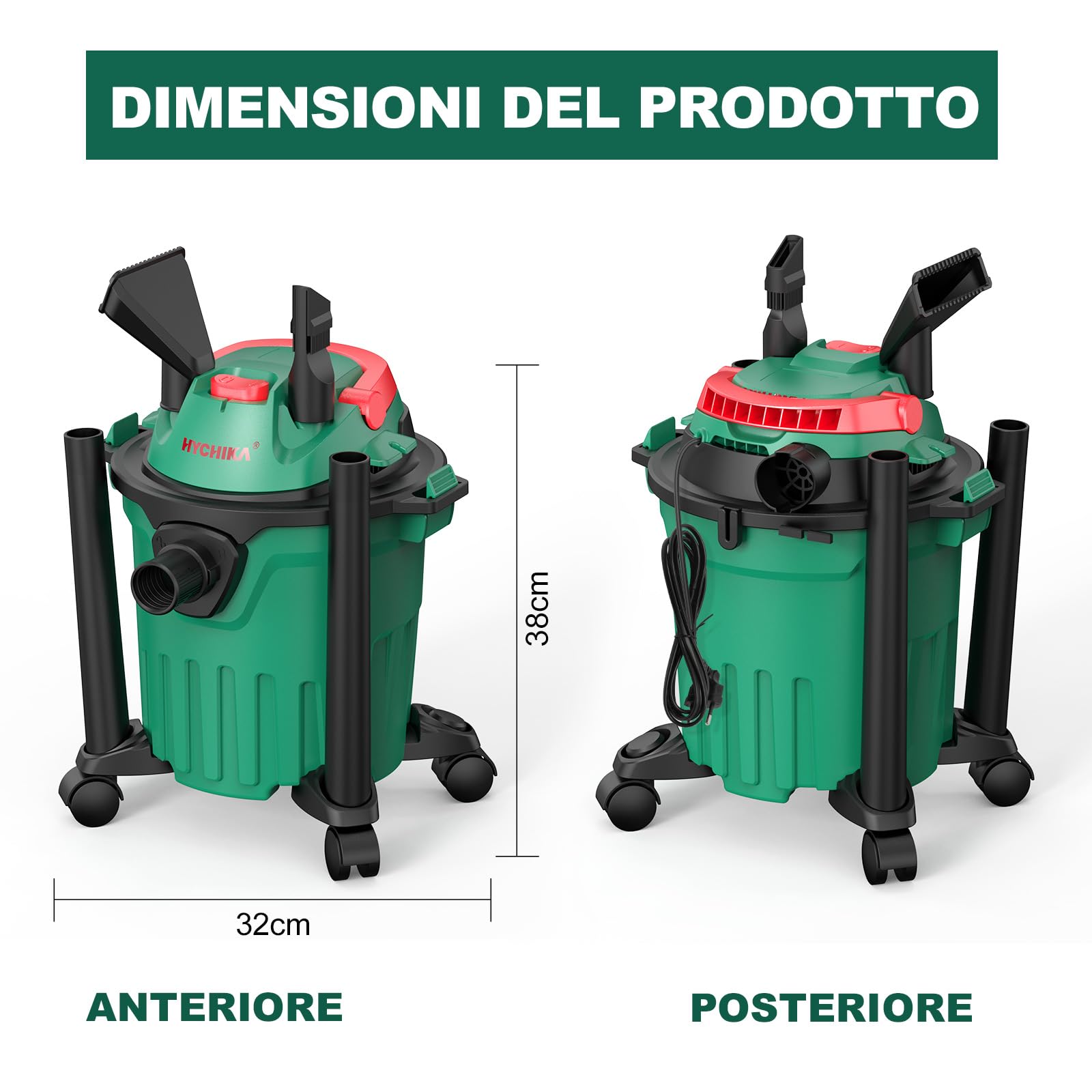 HYCHIKA Aspirador en Seco y Húmedo, 3 in 1 Aspiradora Industrial de 1000W, Lava-aspiradora 12L de Agua con Filtro, para Limpieza Interior y Exterior