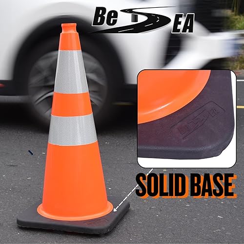 Miniatura 5 de BESEA - Paquete de 6 conos de seguridad de tráfico de 28 pulgadas, conos de estacionamiento de carretera naranja, cono de construcción resistente,
