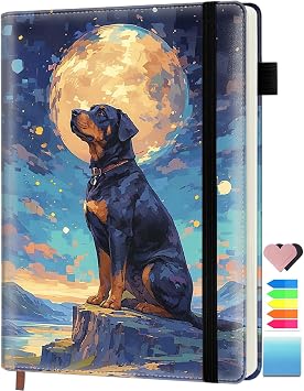 Lined Journal Notebook for Work Writing Women Men Note Taking Diary Gifts, 200 Pages, 5.75 X 8.46, A5 Journaling Notebooks,Hardcover Notebook Journals, Starry Night Dog German Shepherd