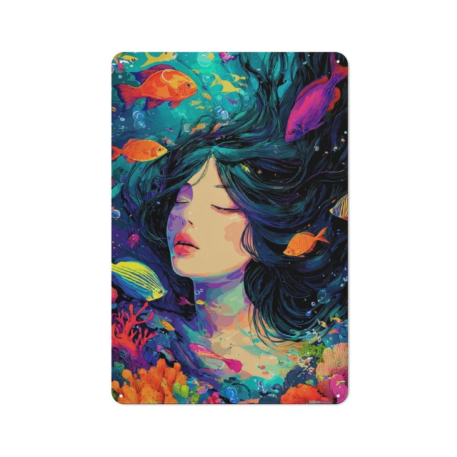 Junmoney Mermaid Dreams Underwater Fantasy Metal Wall Plaque With Design 30X20cm, Retro Small Space Decor For Flat, Dorm Room, Lounge Or Cafe