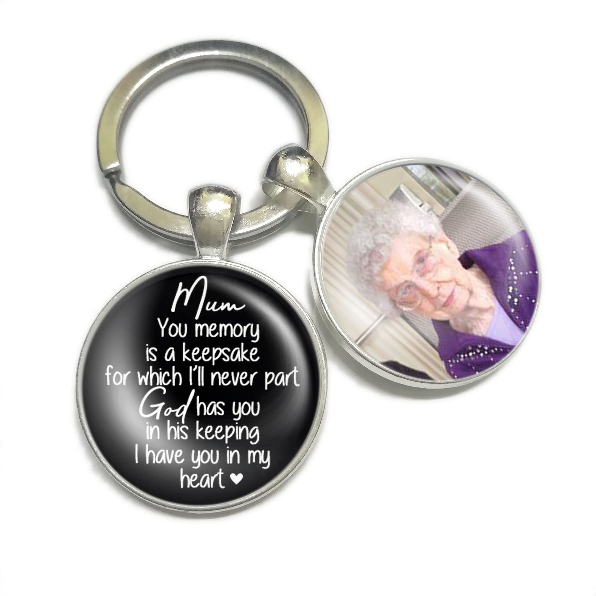 Gutegifts Black Personalised Memorial Keyring With Photo Christmas Birthday Mothers Day Gifts Bereavement Remembrance In Loving Memory Of Mum Keychain Keepsake (Black)