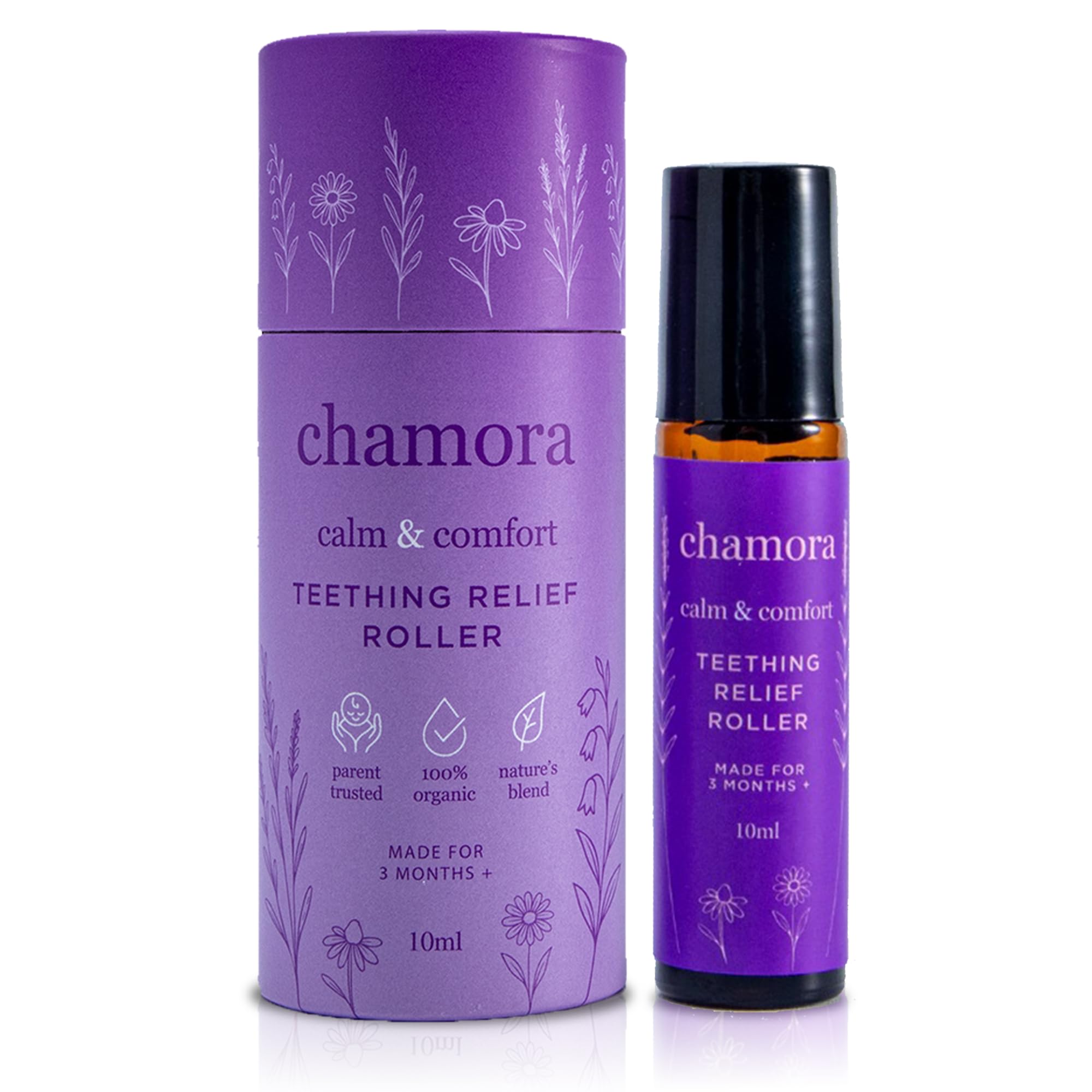 Chamora Organic Baby Teething Relief Roller for Babies 3 Months+ | Natural Gum Soothing Oil with Chamomile, Lavender, Frankincense & Jojoba | Teething