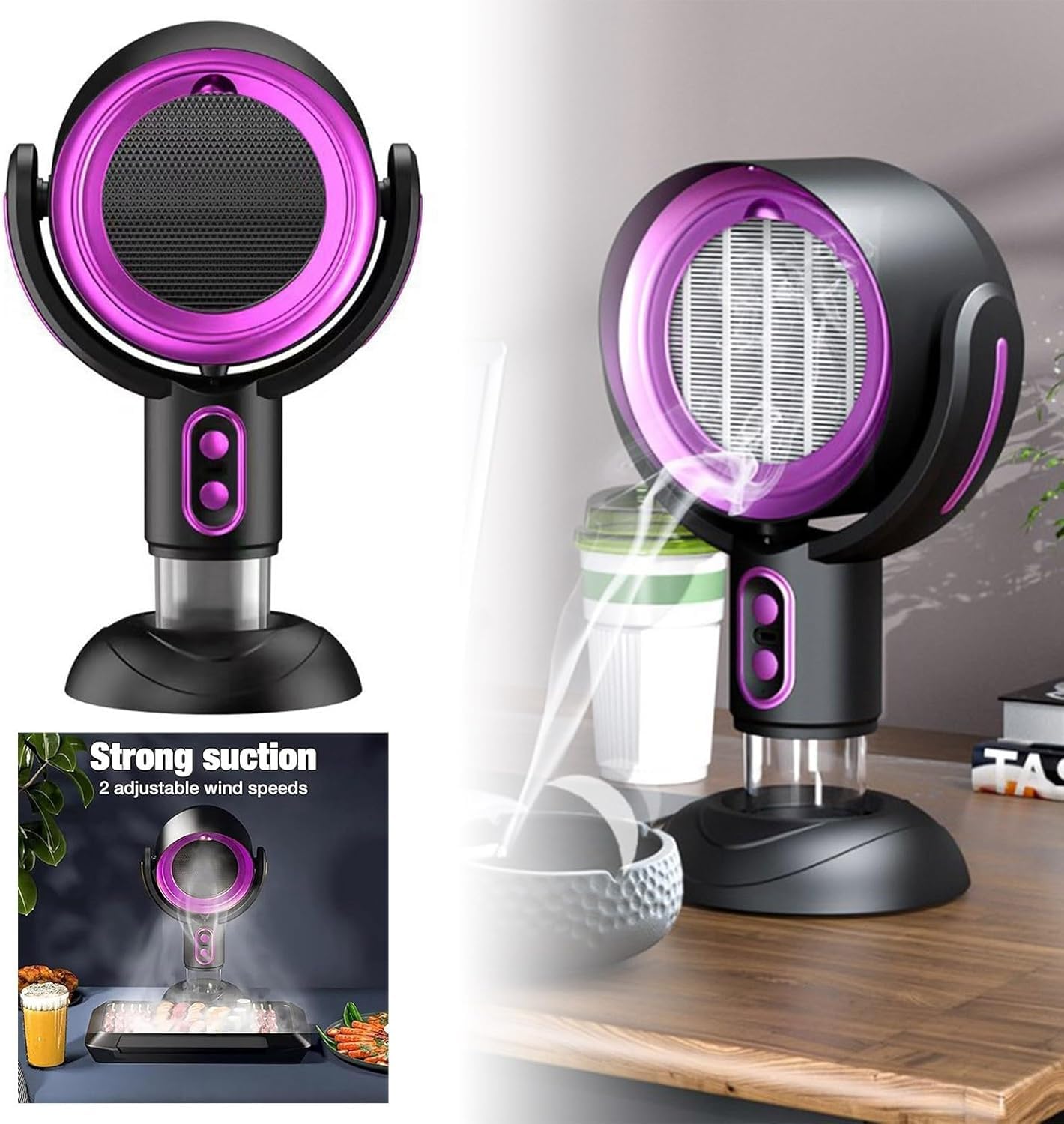 Hotte portable avec ventilateur d'échappement à 2 vitesses, filtre amovible et lavable, grande tasse de collecte d'huile, hotte de cuisine sans fil pour barbecue intérieur, hot pot, camping, voyages à