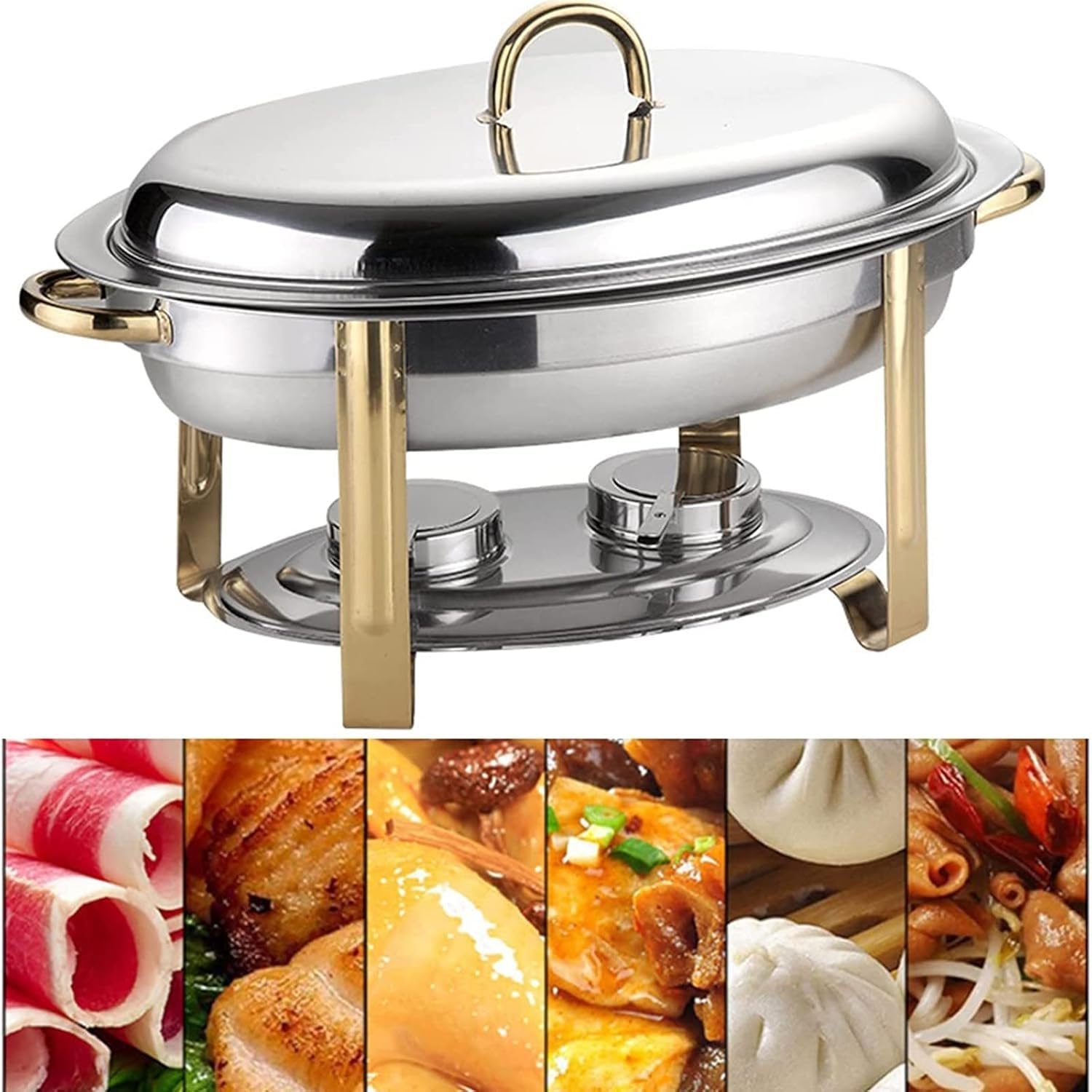 Juego de platos para bufé, calentador de alimentos con tapa y recipiente de combustible para catering, eventos, fiestas y bufés de desayuno, servidor de alimentos de acero inoxidable