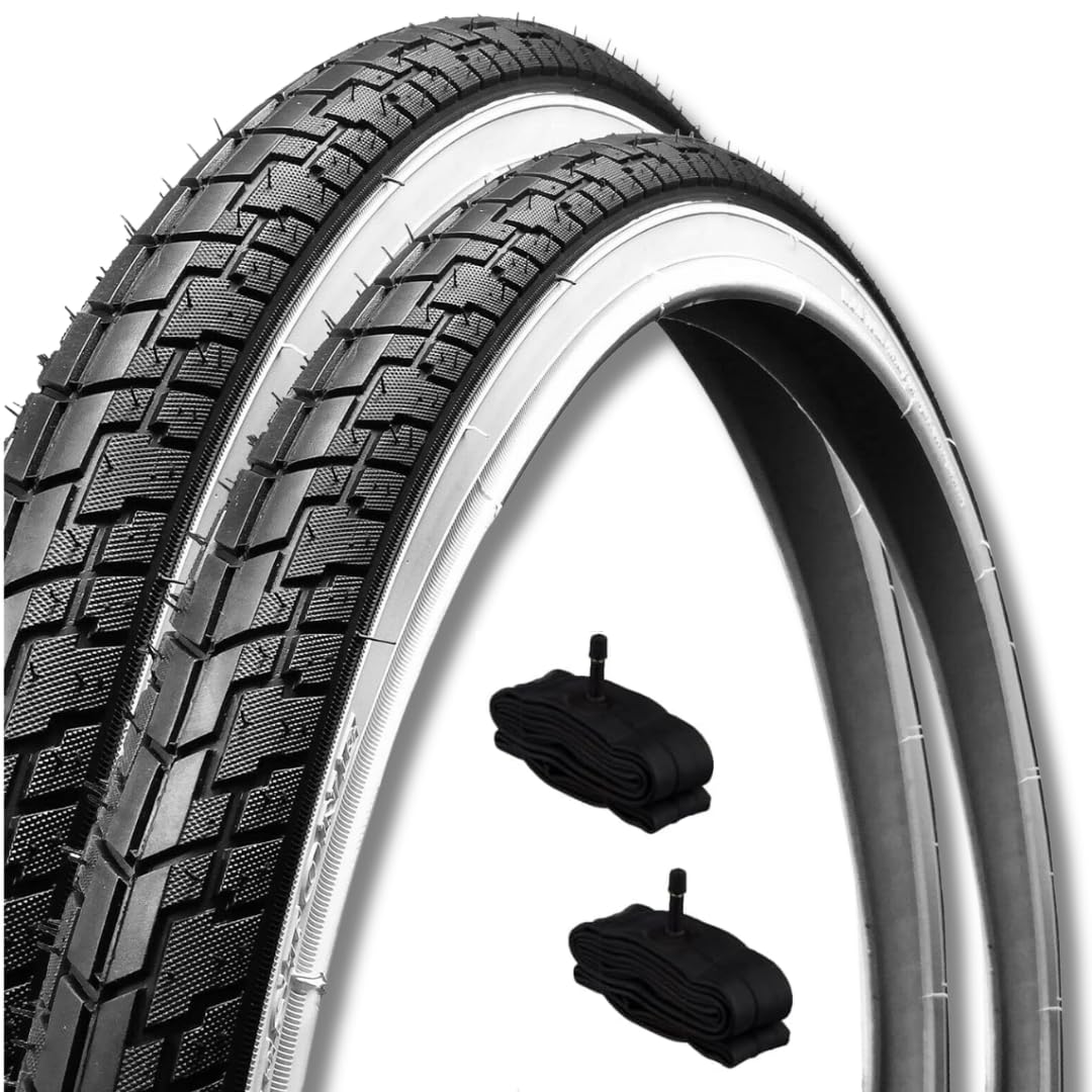 2 Tyres 24 x 1 3/8 (37-540) + 2 American Chambers Tyres White/Black Road City Bike Bicycle