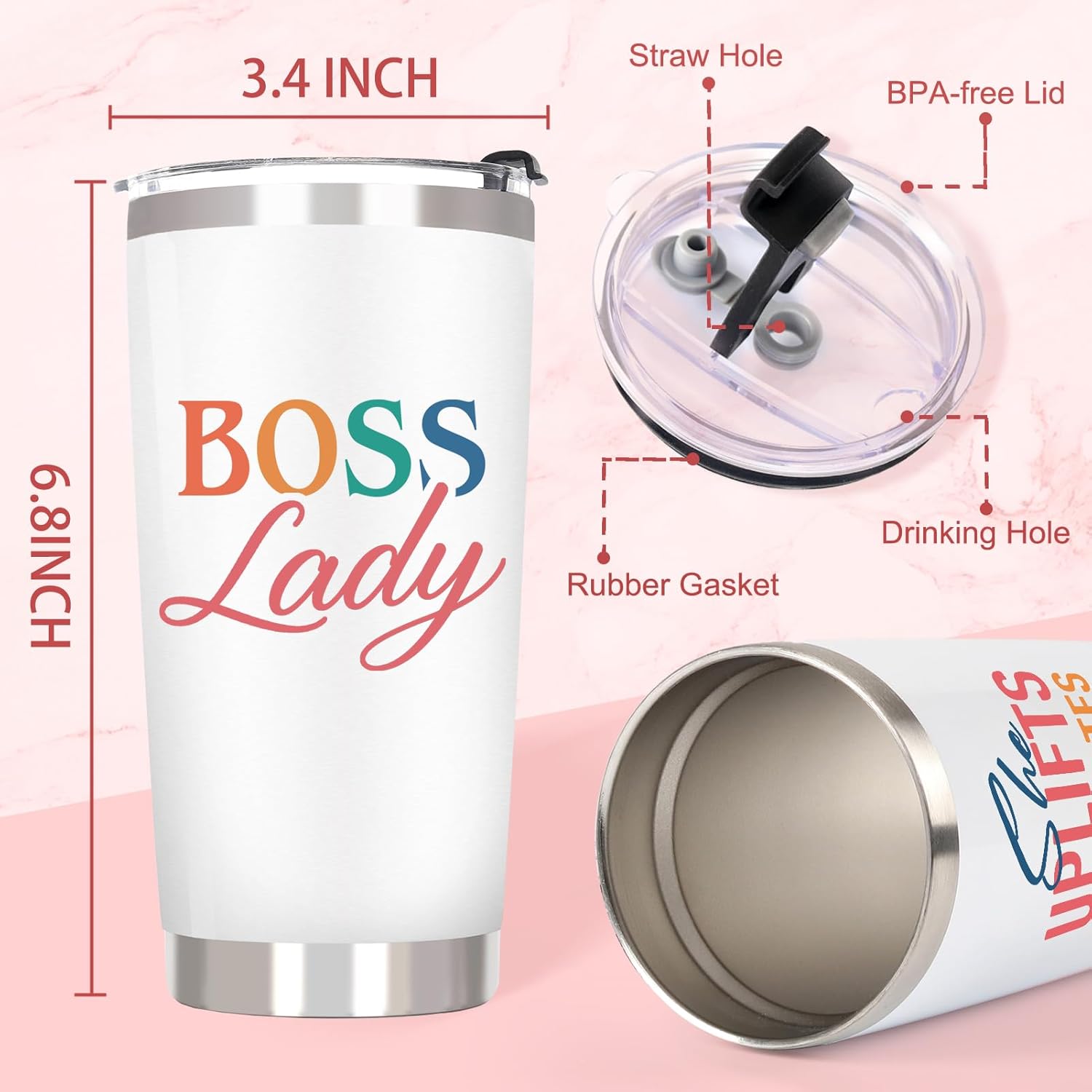 Boss Gifts for Women, Boss Lady Tumbler Gift for Women Manager Leader - Thank You Appreciation Gifts for Birthday, 20 OZ Stainless Steel Insulated Travel Coffee Tumbler Cup - Image 5