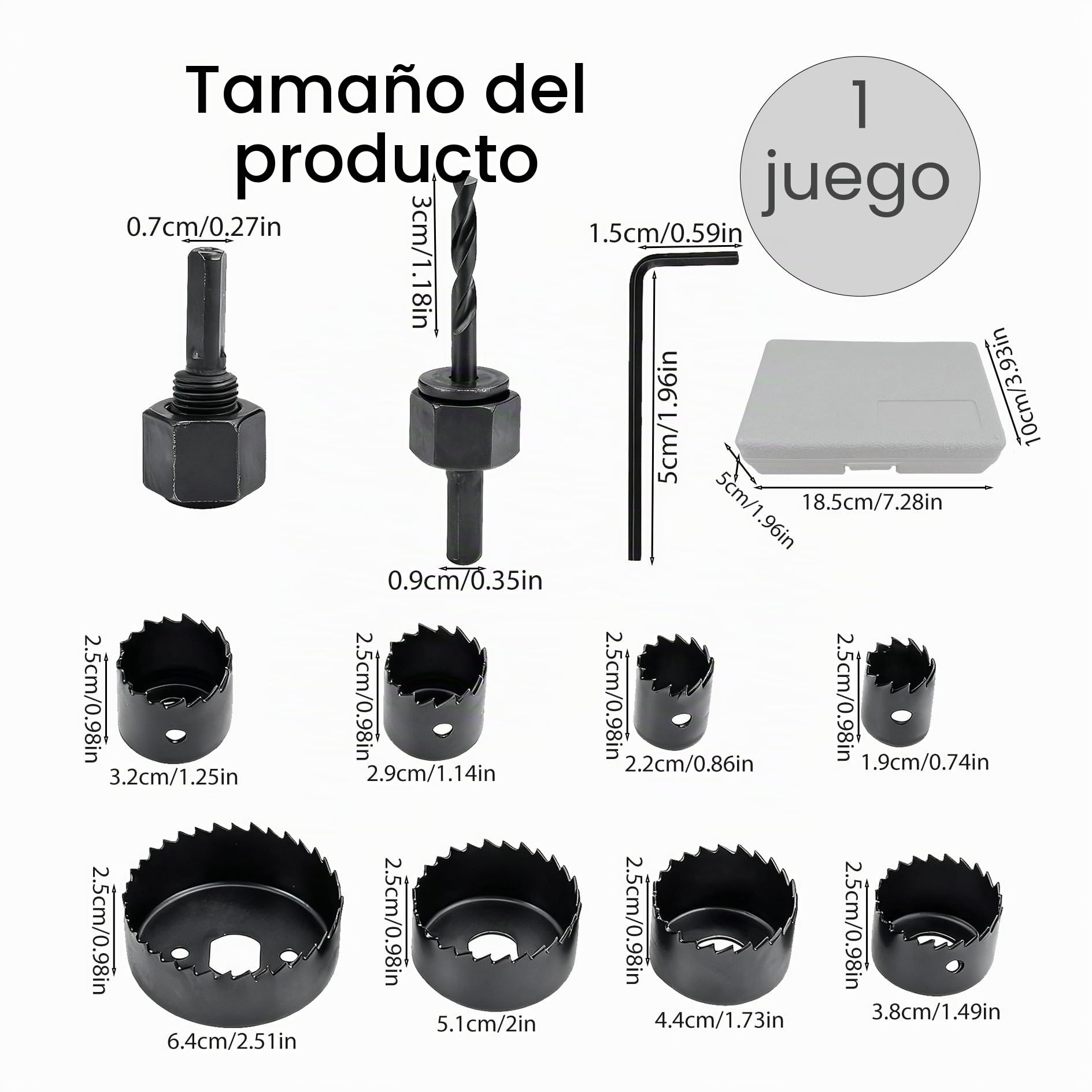 11 Piezas Sierras de Agujero en Acero al Carbono, 19-64 MM Serras Perfuradoras Acero al Carbono, Serras para Madera, Plástico y PVC con Estuche de Almacenamiento Portátil