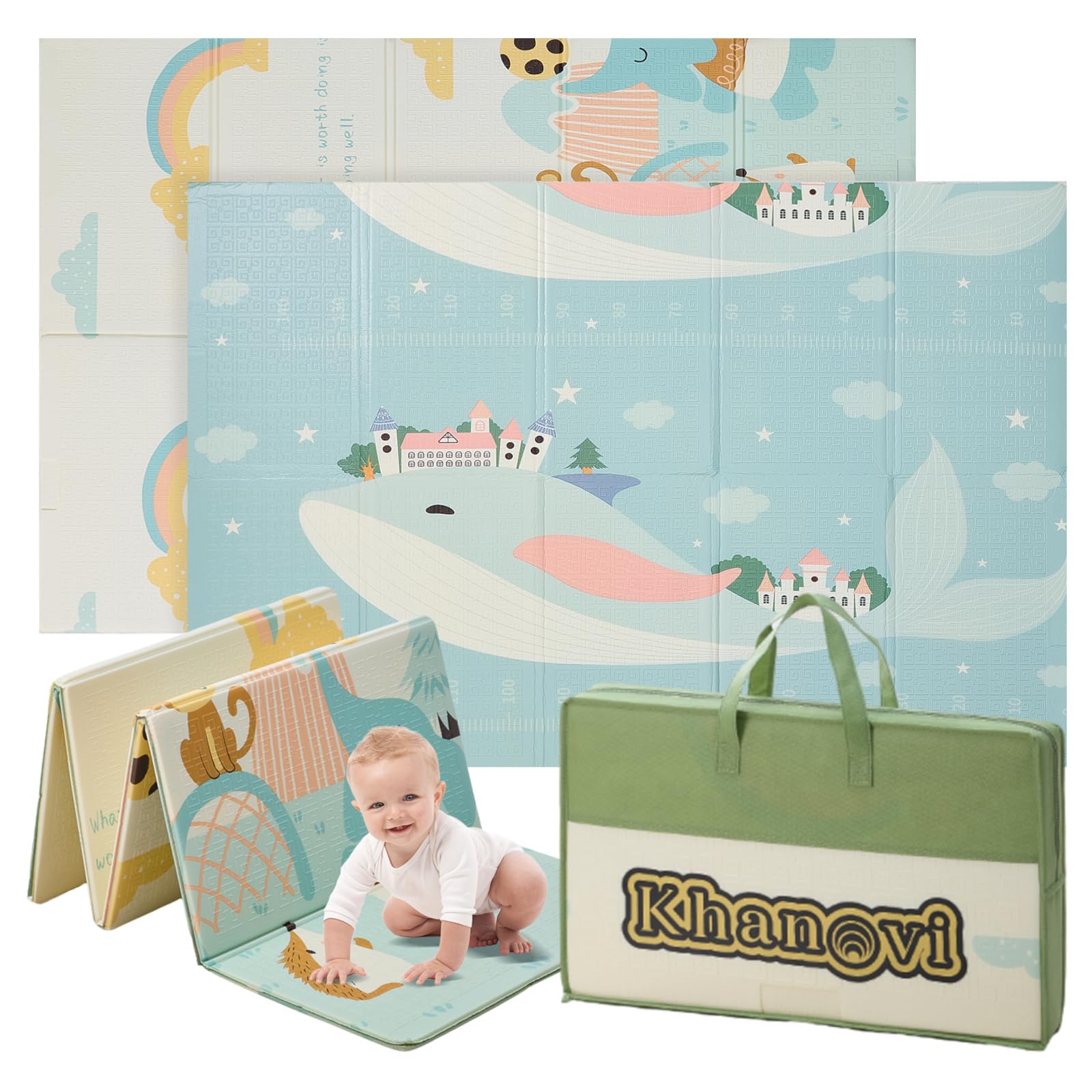 Tappeto gioco bambini pieghevole 120x180x0.8cm Palestrina neonato Montessori Reversibile Non Tossico Impermeabile Antiscivolo Schiuma XPE, Palestra Neonati - tappeto Tummy Time Neonati, Regalo Bambino