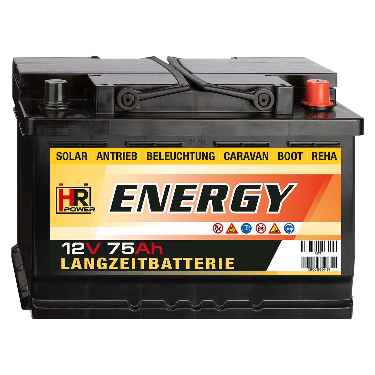 HR-ENERGY Batterie 12V 75Ah | High-Performance Langzeitbatterie für Solar, Caravan, Boot, Hobby & Freizeit
