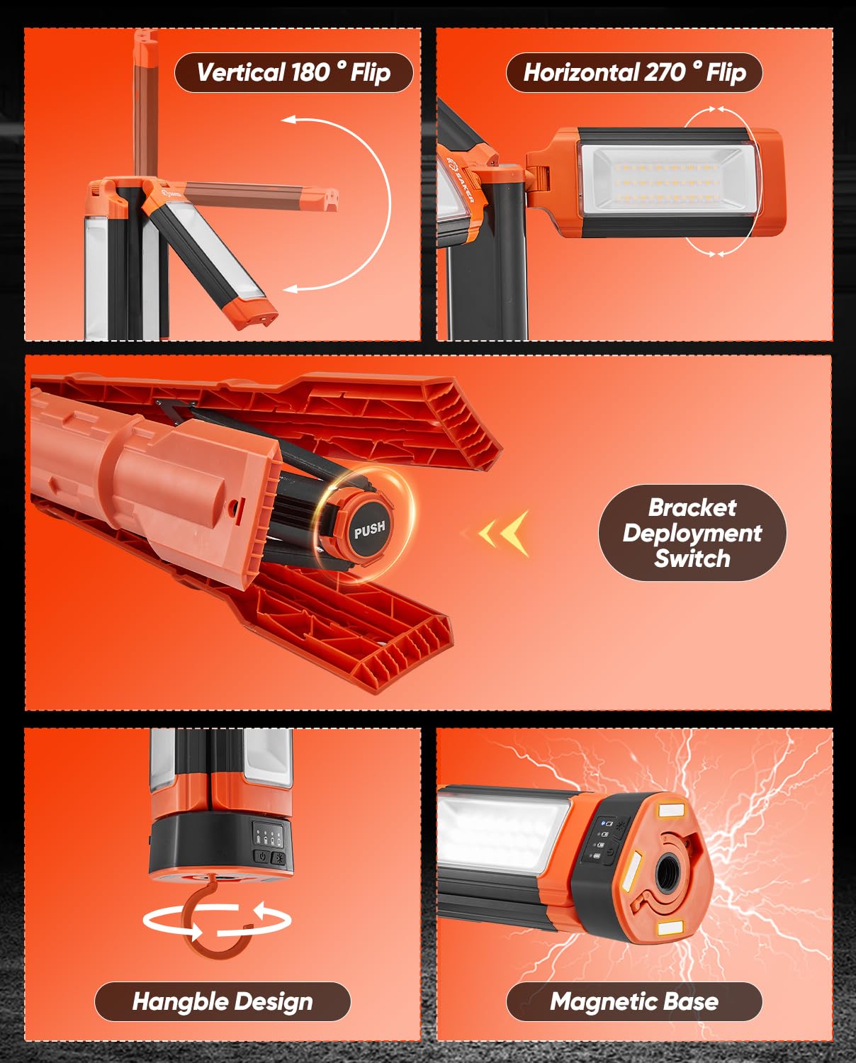 Saker Tragbare Campingleuchte mit Ständer, 185,4 cm, 20000 mAh, wiederaufladbar, LED-Arbeitsleuchten, 800/3200 Lumen, 4000/6500 K, mit abnehmbarem Stativ für Camping, Arbeiten im Freien, Stromausfälle