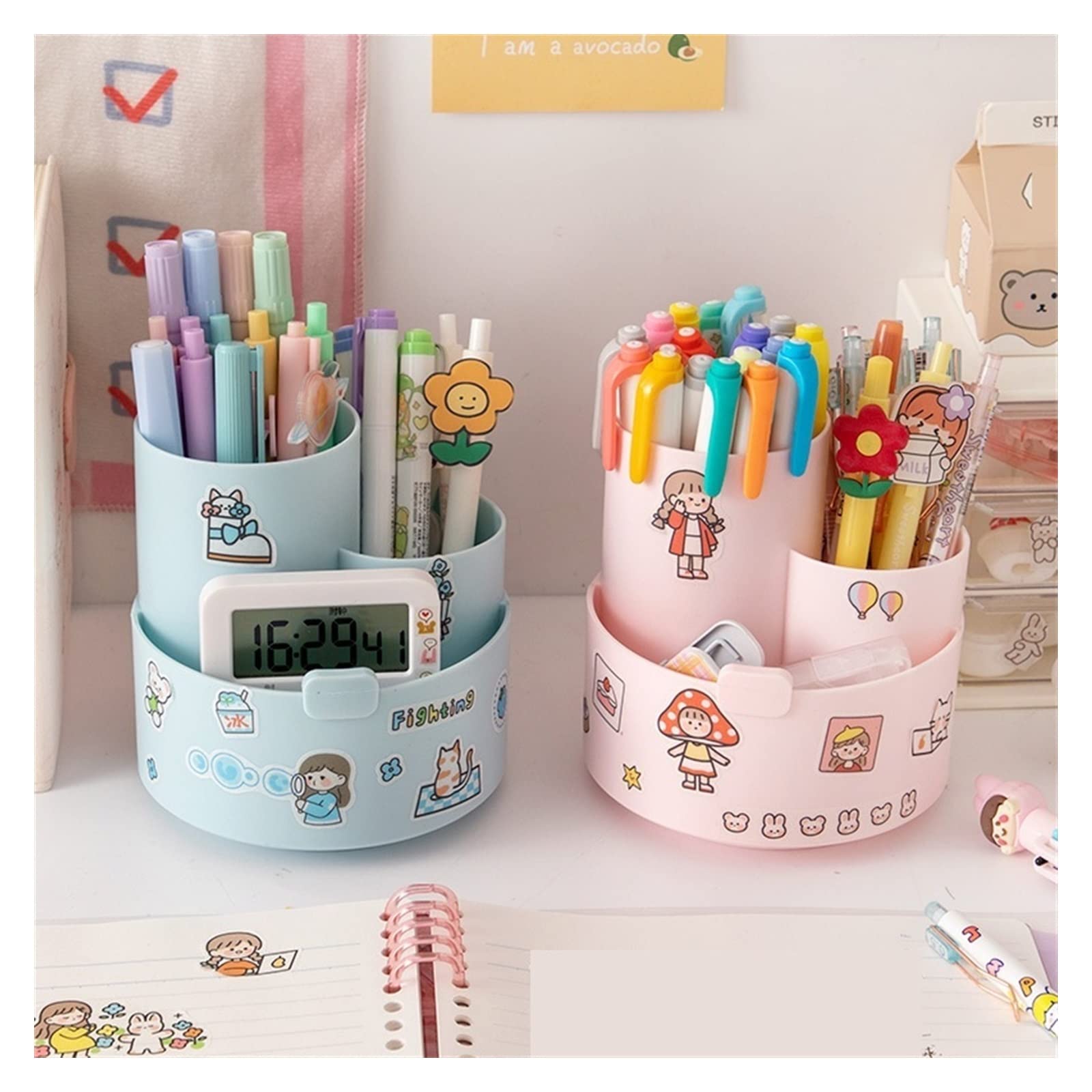 Stifteköcher Stiftbecher Kawaii Kunststoff Multifunktionaler Desktop-Organizer Stifthalter Telefonständer Halter Rotierender Stifthalter Schule Schreibwaren Stifteköcher Schreibtisch ( Color : Tea Whi