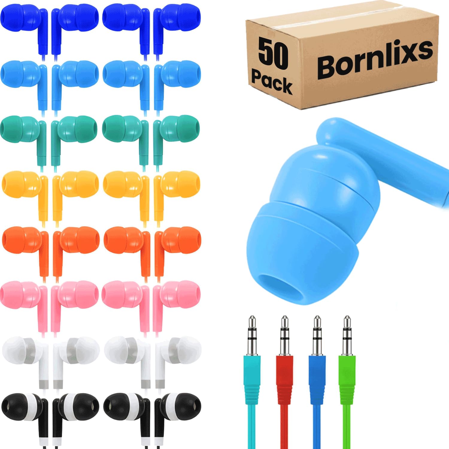 50 Pack Bulk Kids Earbuds for School Classroom Students