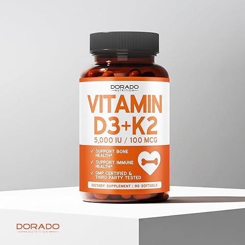 Miniatura 5 de Suplemento de vitamina D3 K2 (180 cápsulas blandas) Vitamina D3 K2 5000iu100mcg - Suplemento con D & K - Apoya la salud ósea e inmune para adultos -