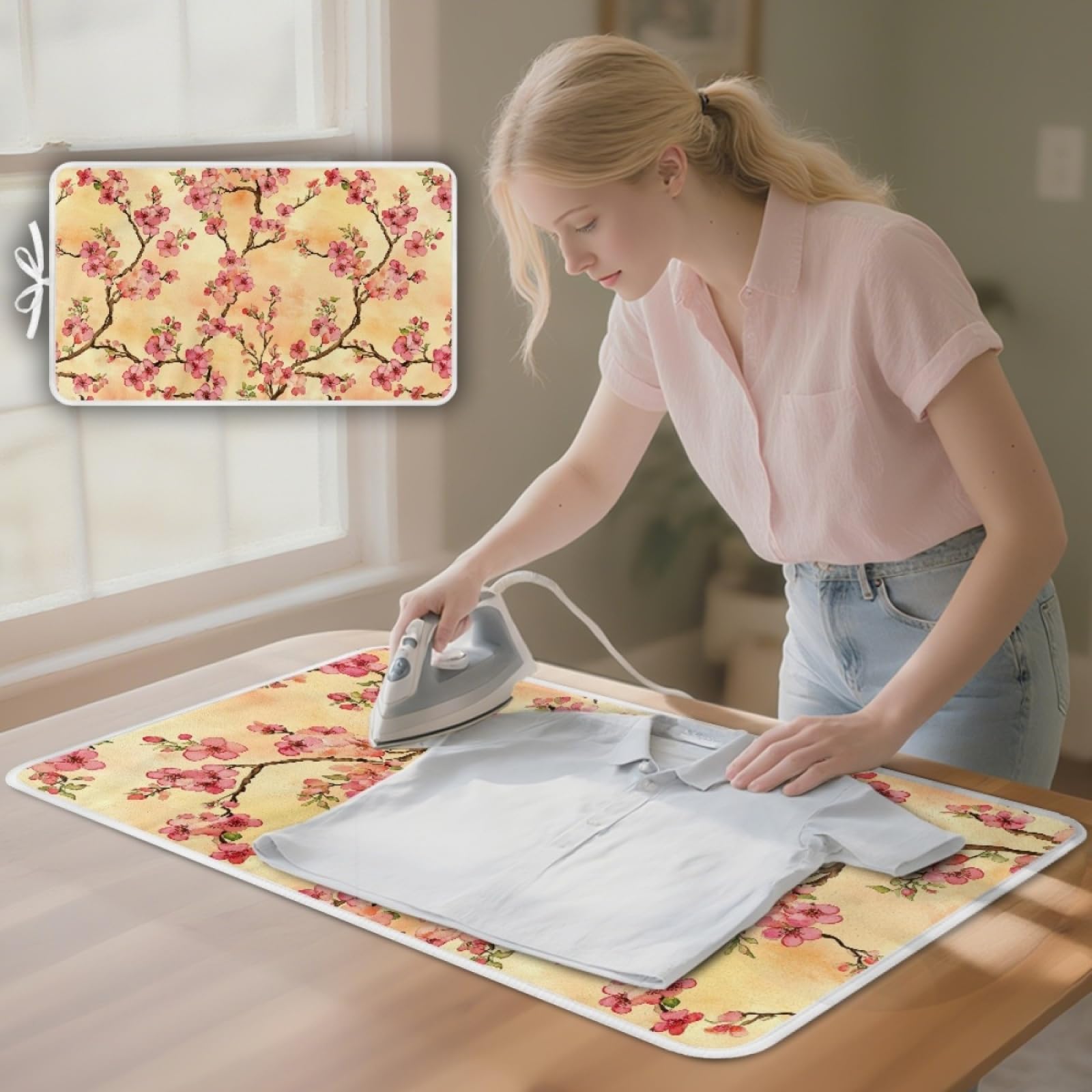 Bügelmatte Gelbe Zweig Blume Bügeleinlage Faltbares Hitzebeständig Waschbar Bügelauflage für Tisch und andere Oberflächen Bügelbrett Unterlage rutschfeste Bügeldecke 80x50cm (2 Stück)
