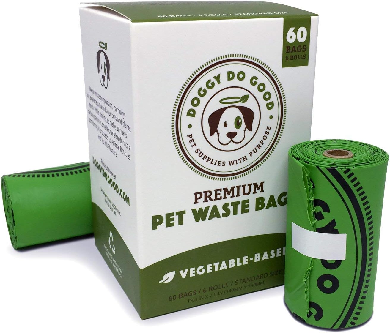 Doggy Do Good - 60 Count, Heavy Duty Poop Bags for Dogs - Standard Size - Dog Waste Bags Made with 50% Recycled Plastic + 15% Biobased Material - Landfill-Friendly, Unscented, Leak-Proof
