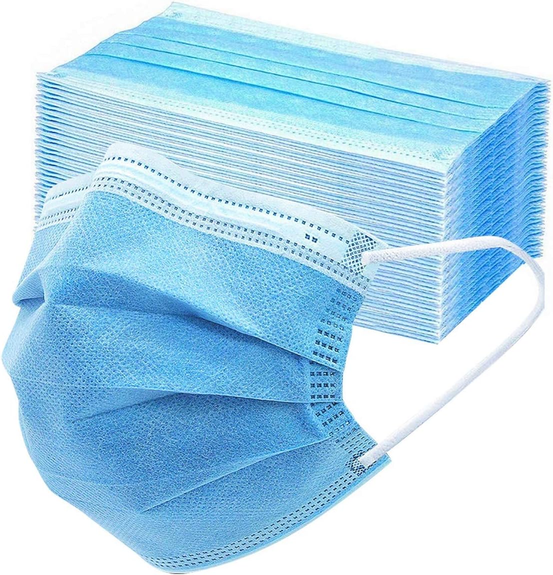 Asofcof 50PCS Disposable Face 3 Layer Anti-Dust Earloops Protective Cover Mask(Blue)