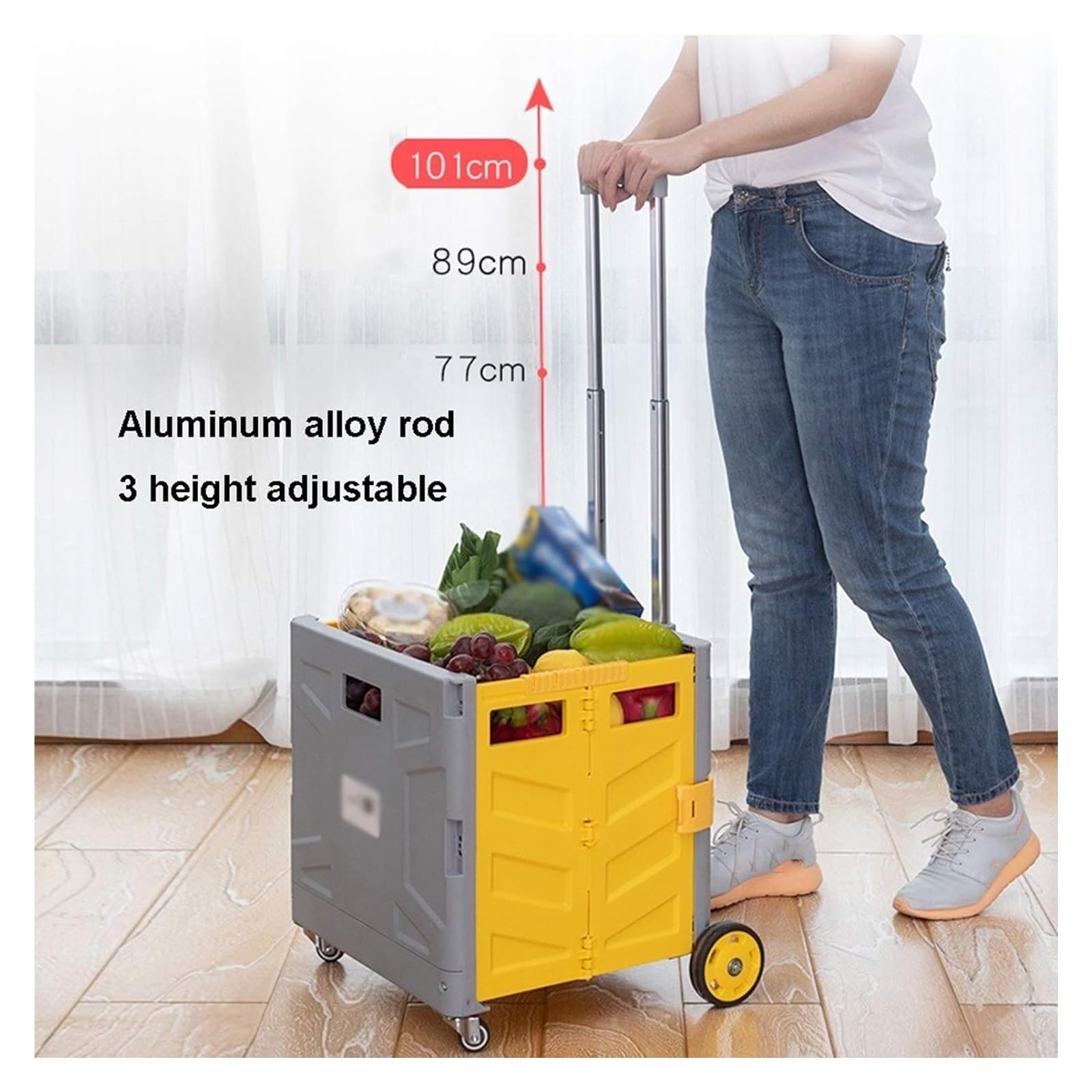 JCAKES Einkaufswagen Zusammenklappbarer Handwagen mit Rädern, zusammenklappbarer Stiefelwagen, tragbarer 4-Rad-Koffer, Einkaufswagen, Camping- und Angel-Festival-Einkaufswagen (Color : Gray+Yellow)