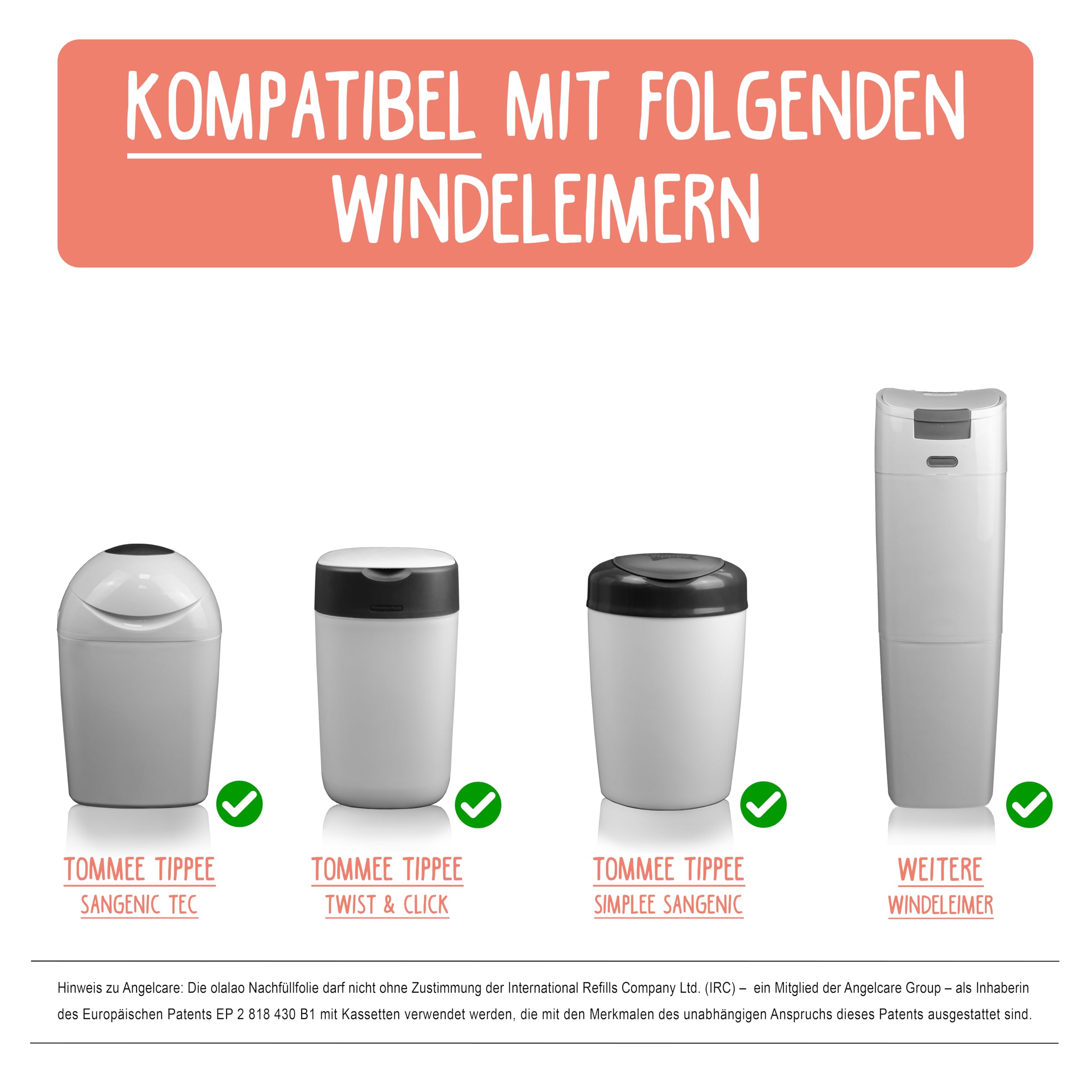 16 recambios para cubos de pañales compatibles con cartuchos de recambio Tommee Tippee Twist & Click y otros (16 unidades)