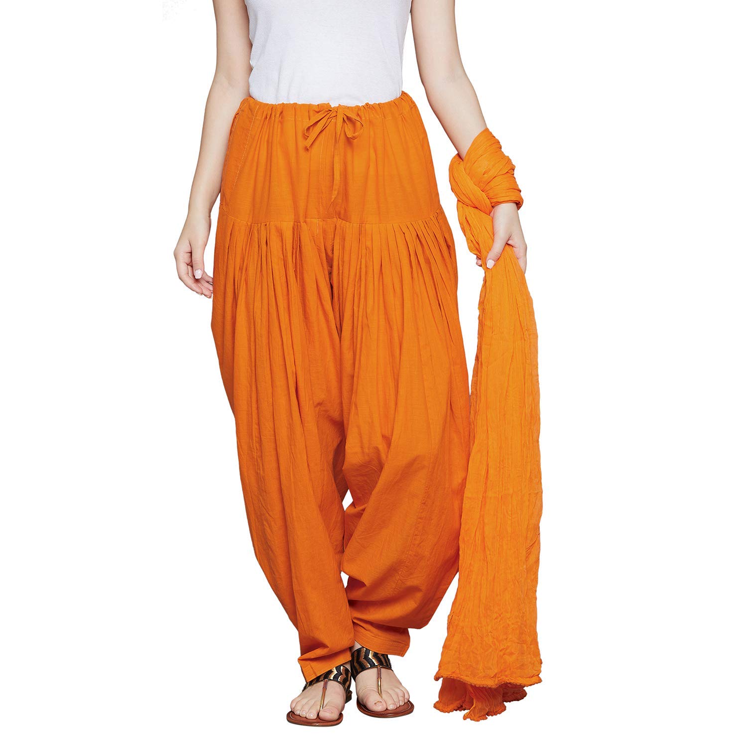 WOMENS COTTON FULL PATIALA SALWAR PYJAMA WITH DUPATTA (FREE SIZE) Sindoori Orange