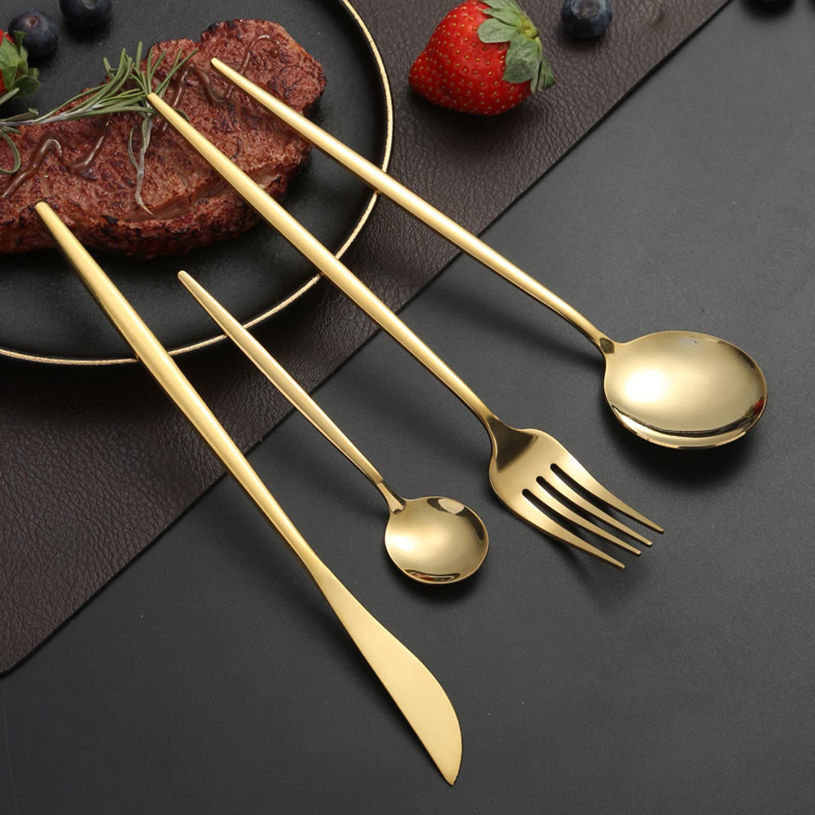 Besteck, Edelstahlbesteck, Leicht zu Reinigen, für Restaurants, Hinterlässt Keine Flecken (Gold)