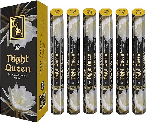 ZED Black Night Queen - Varillas de incienso (20 varillas de incienso por caja y 6 cajas en el interior (total de 120 varillas) de alta calidad para